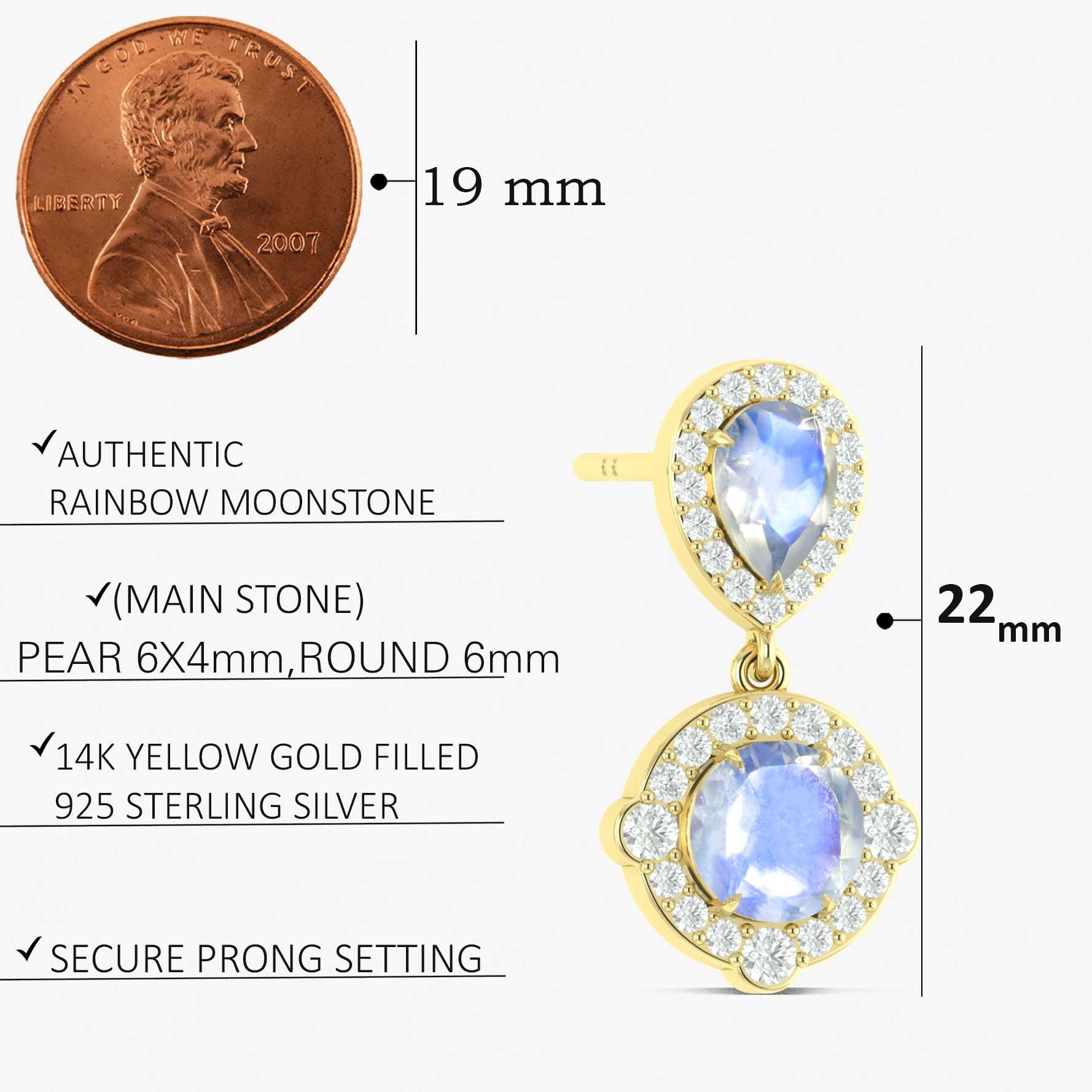 Moonstone Pear Round Halo Drop Earring in 925 Silver 3ct