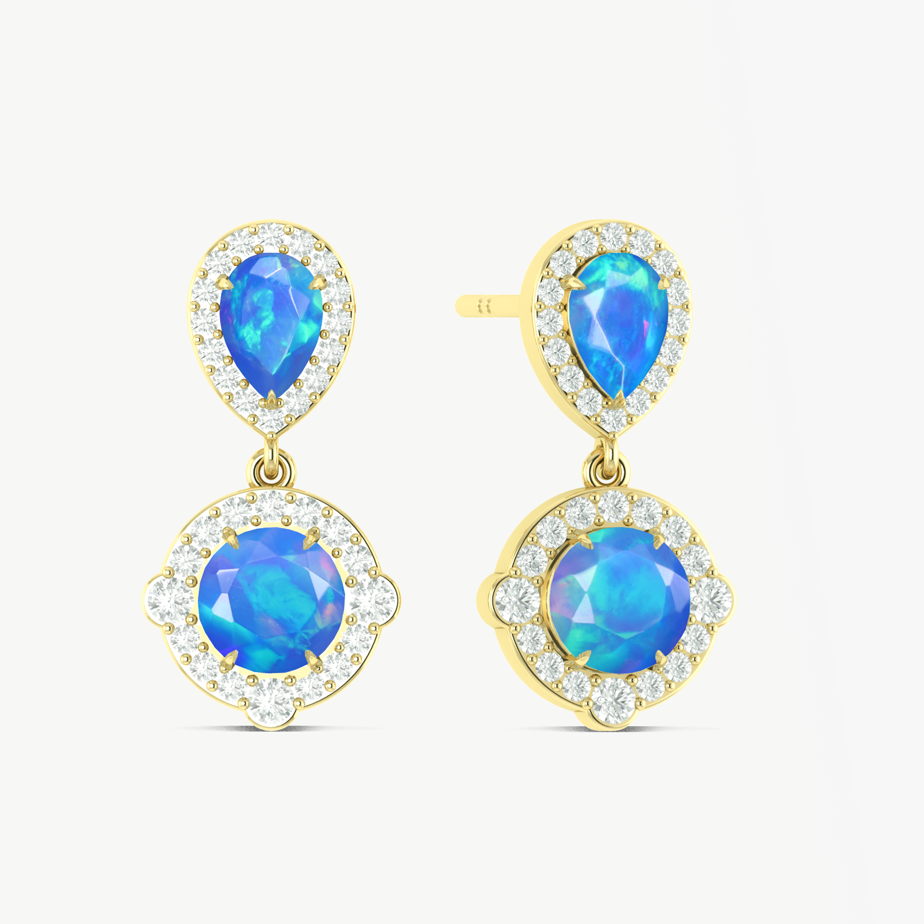 Blue Opal Pear Round Halo Drop Earring in 925 Silver 2.4ct