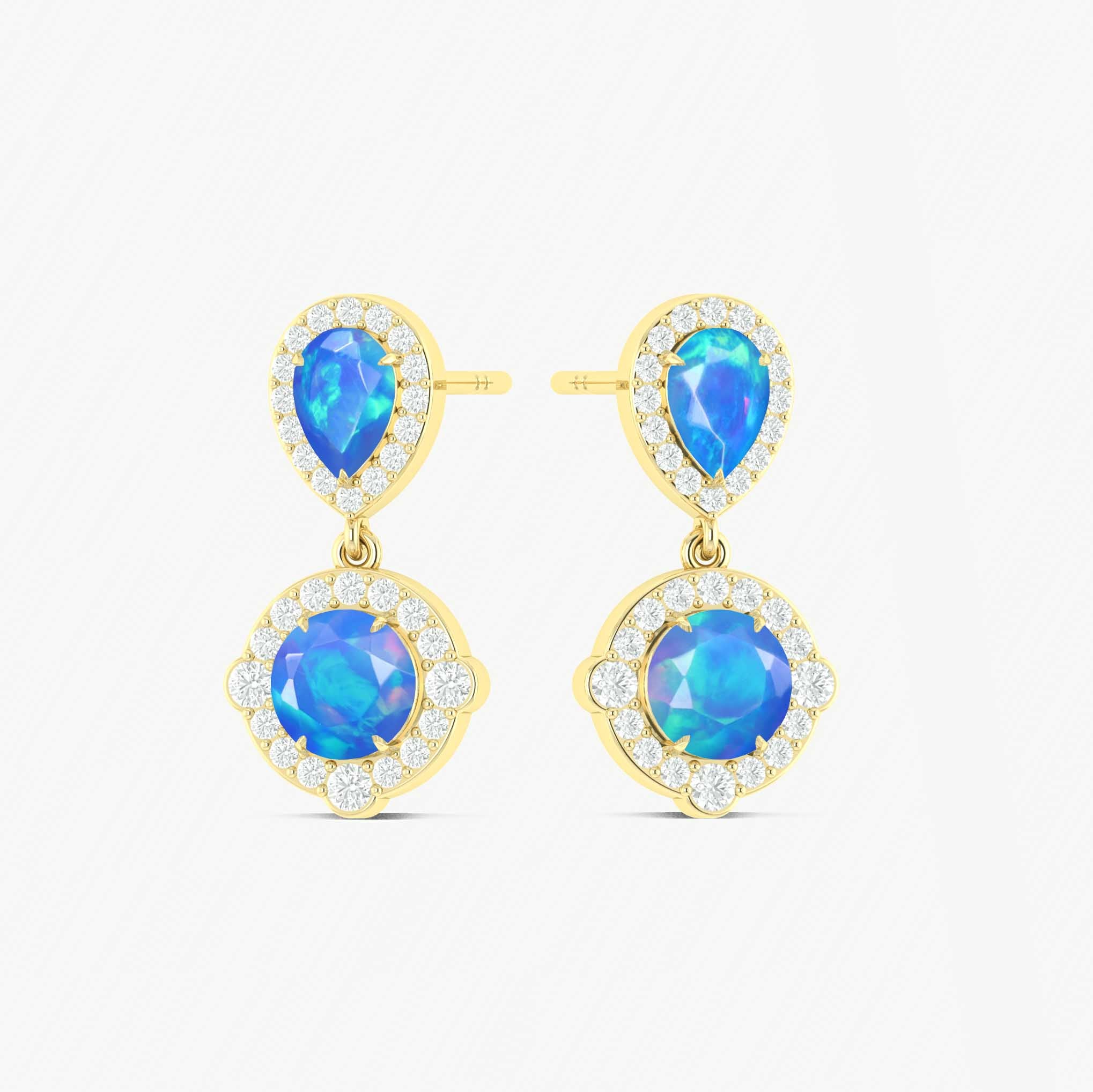 Blue Opal Pear Round Halo Drop Earring in 925 Silver 2.4ct