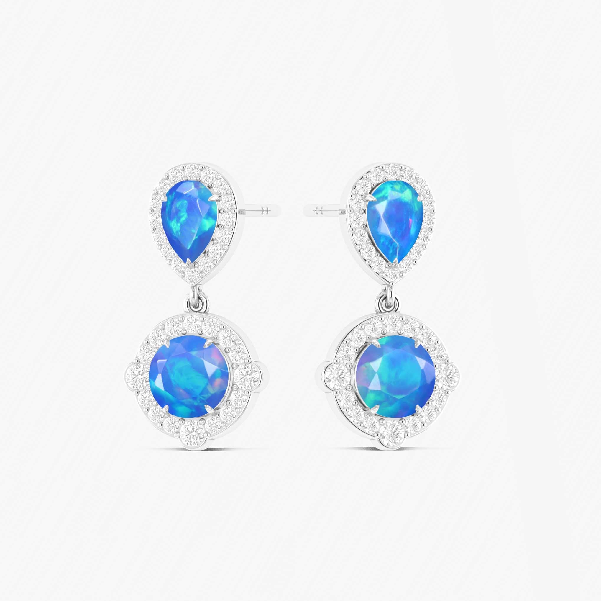 Blue Opal Pear Round Halo Drop Earring in 925 Silver 2.4ct