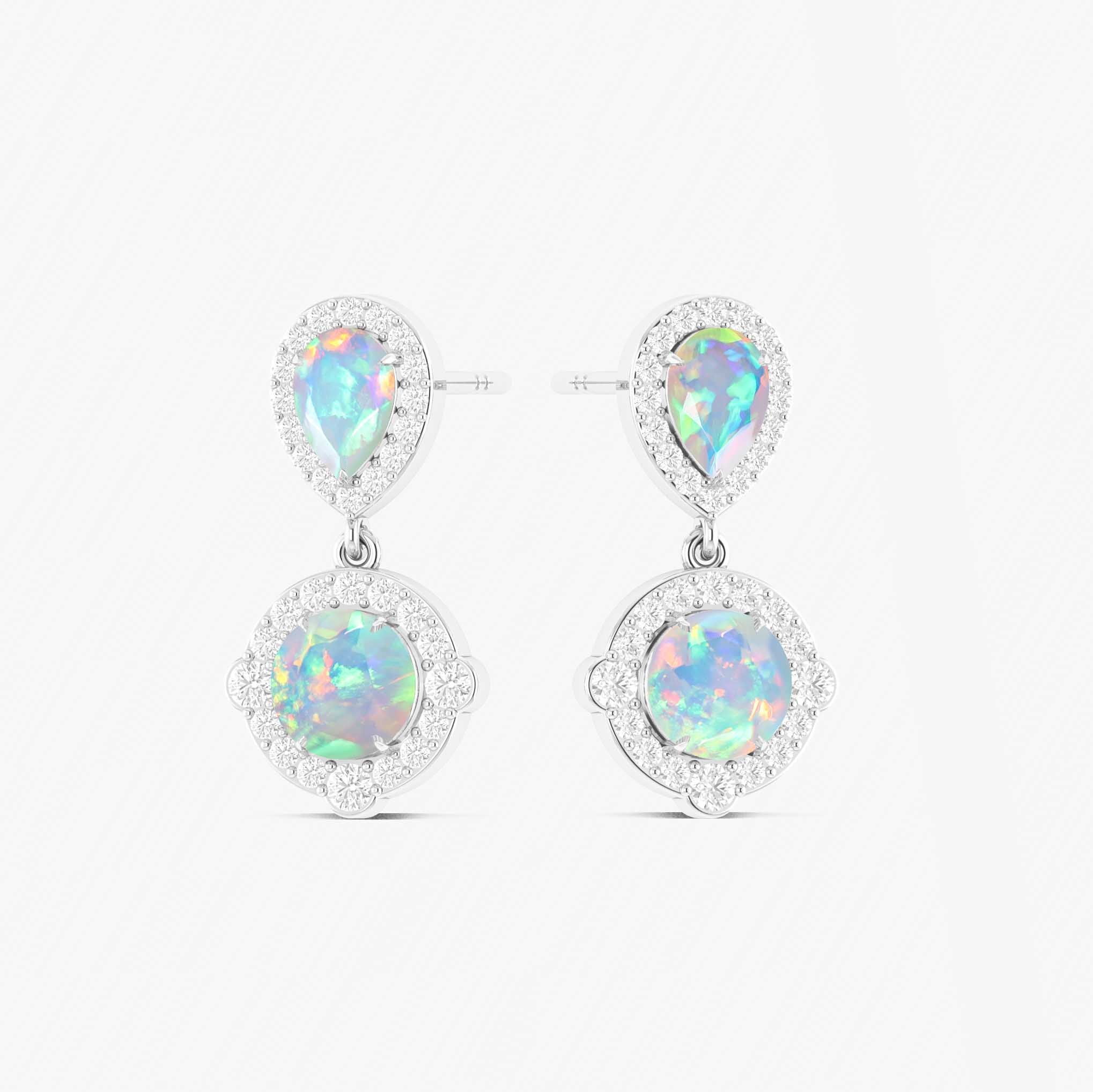 White Opal Pear Round Halo Drop Earring in 925 Silver 2.4ct