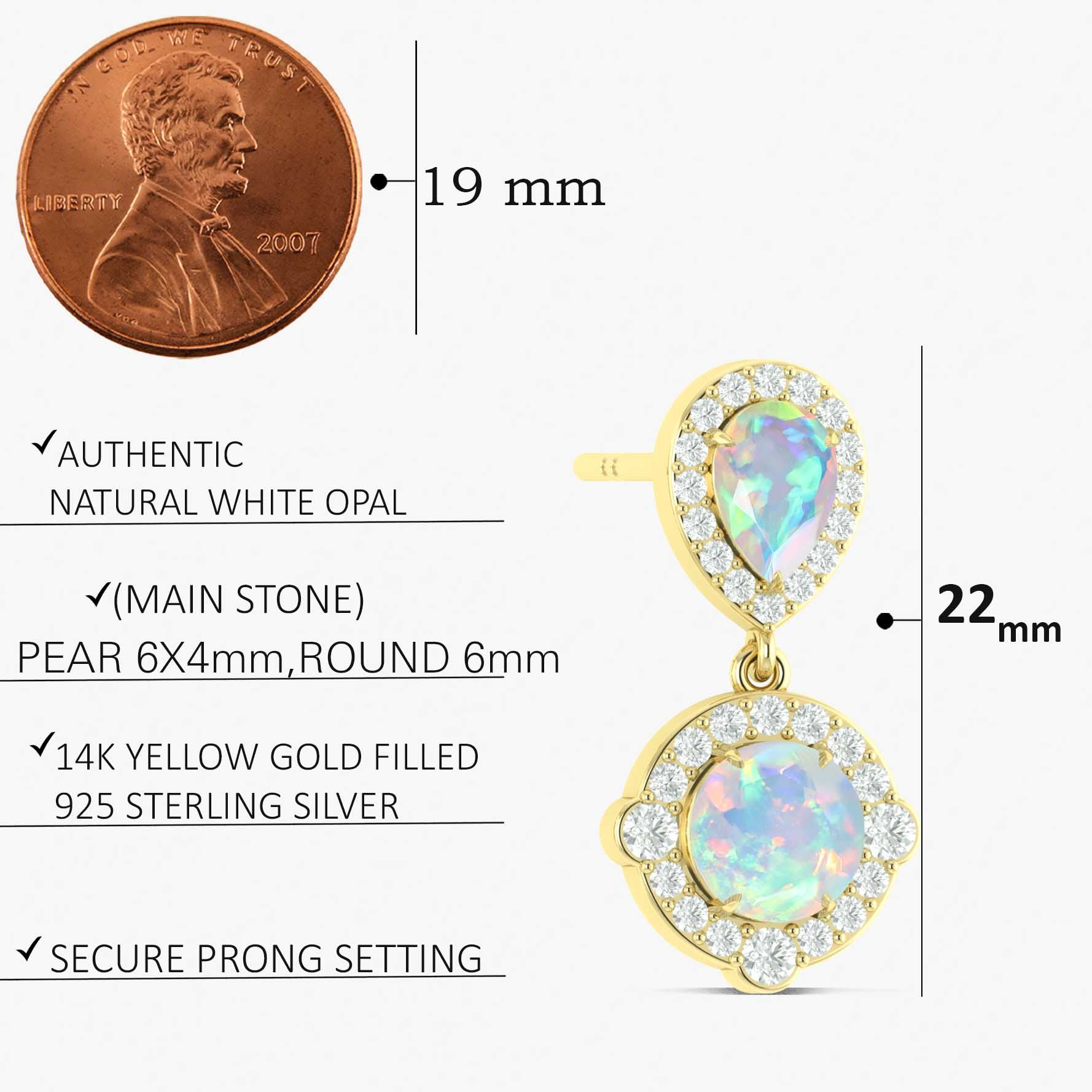 White Opal Pear Round Halo Drop Earring in 925 Silver 2.4ct