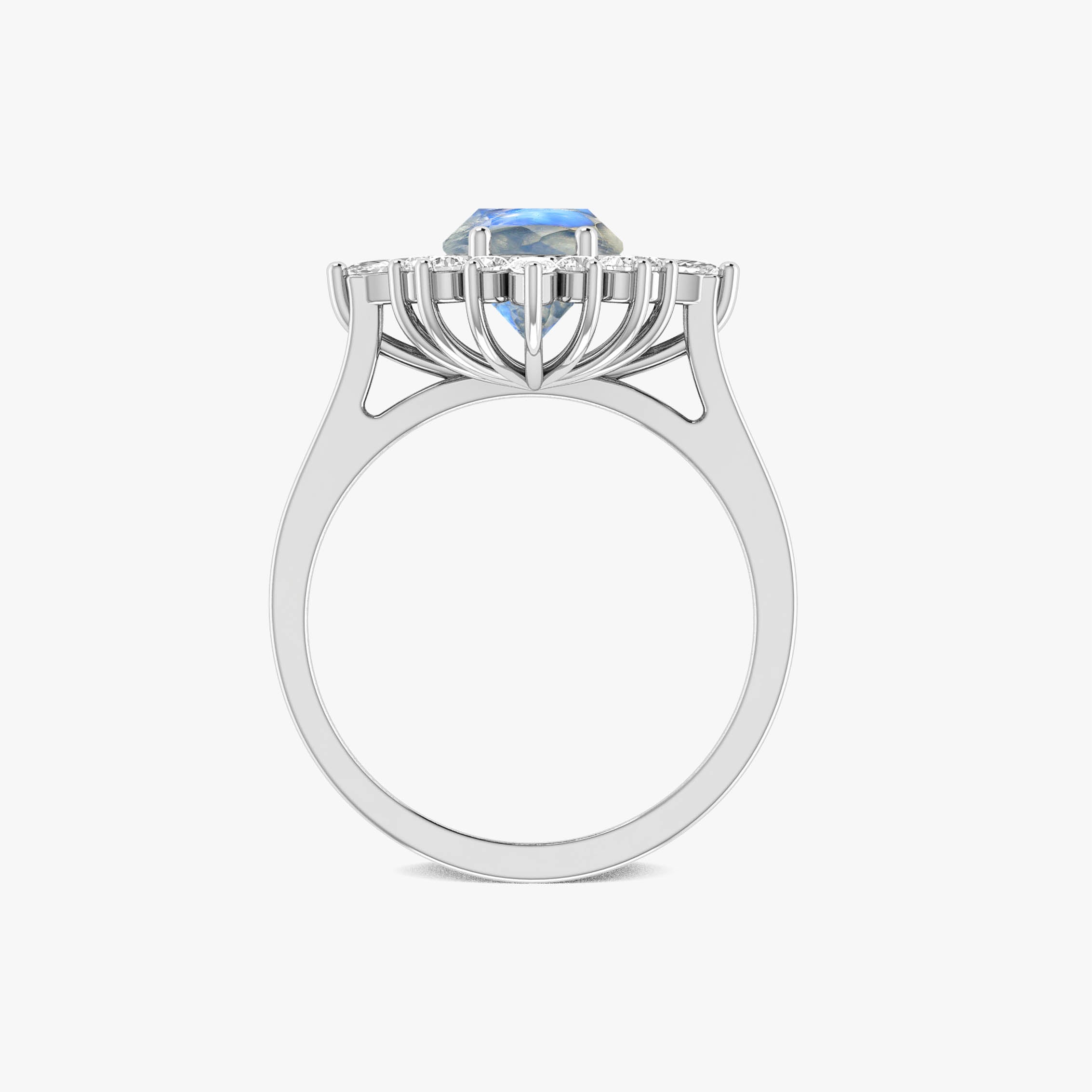 Natural Moonstone with White Zircon Halo Ring in Silver & Yellow Gold Filled