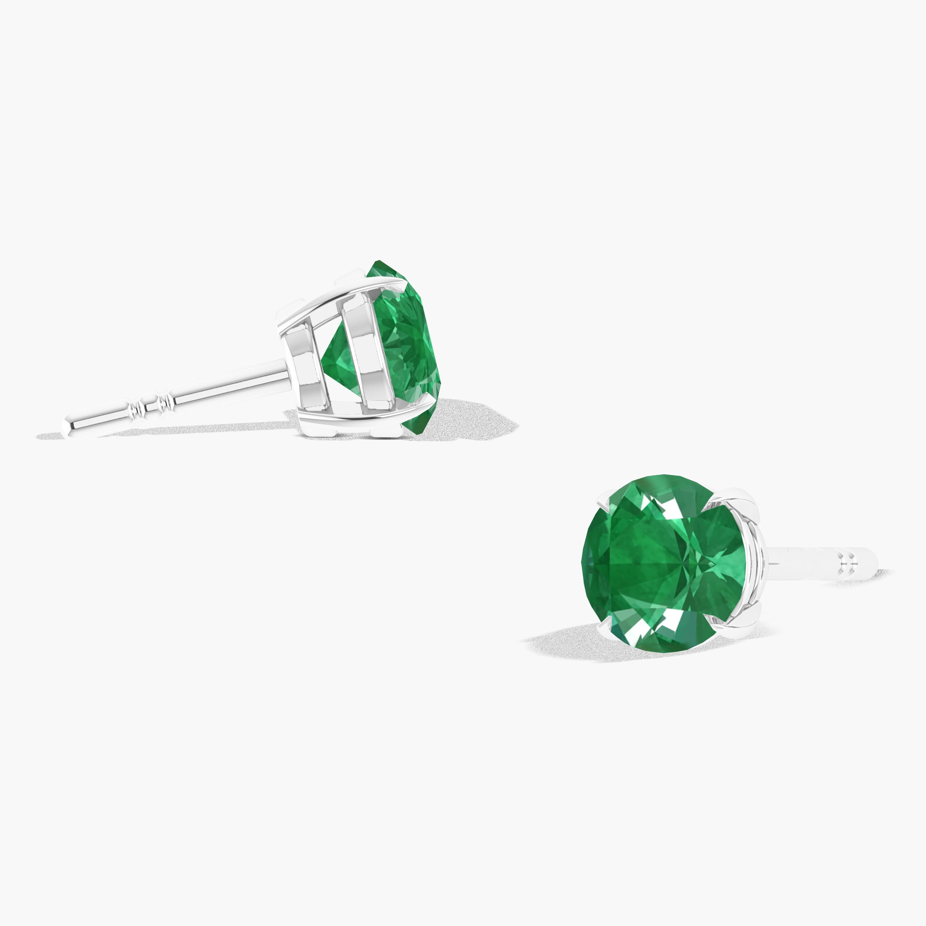 Round Emerald Silver Stud