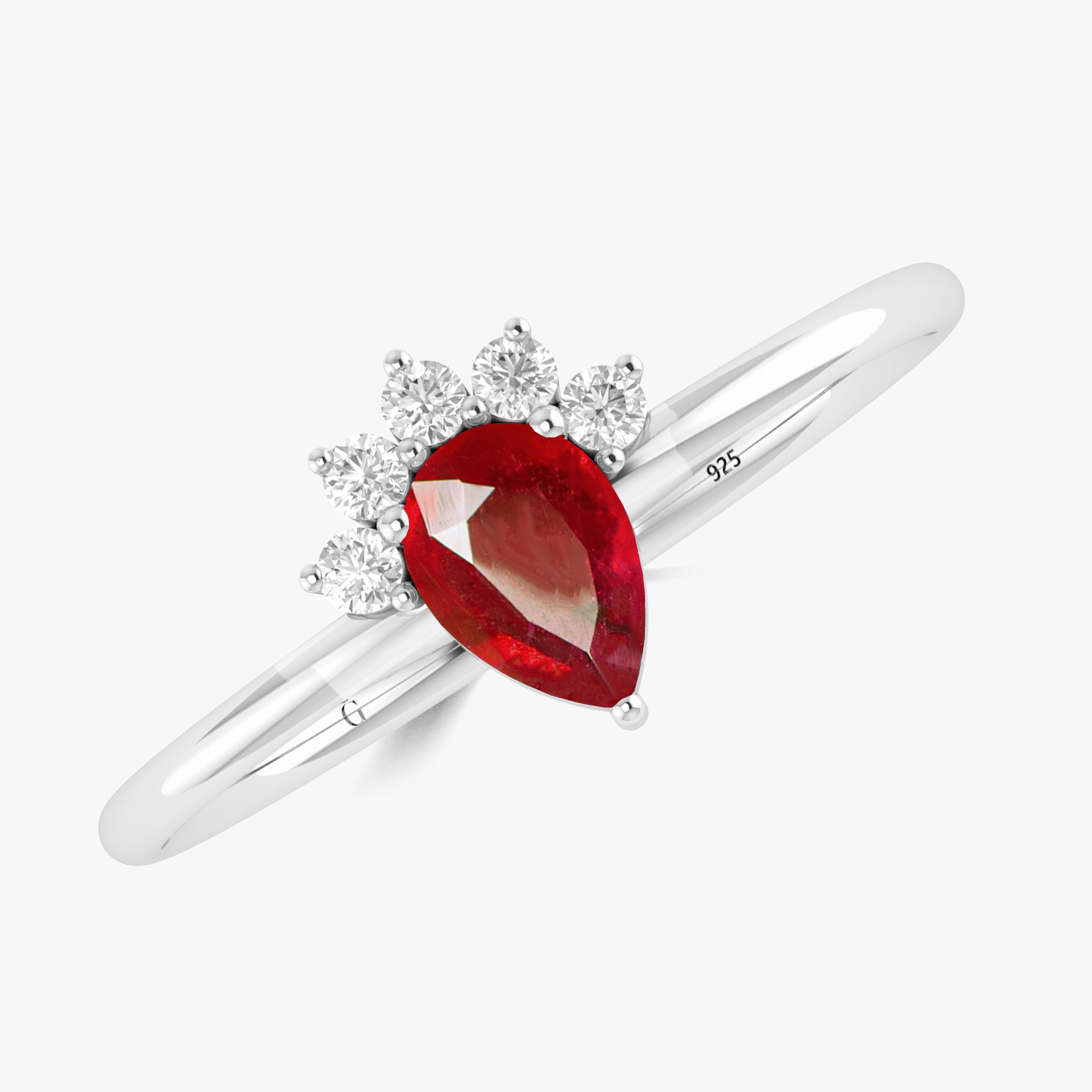 Faceted Red Ruby Silver Ring