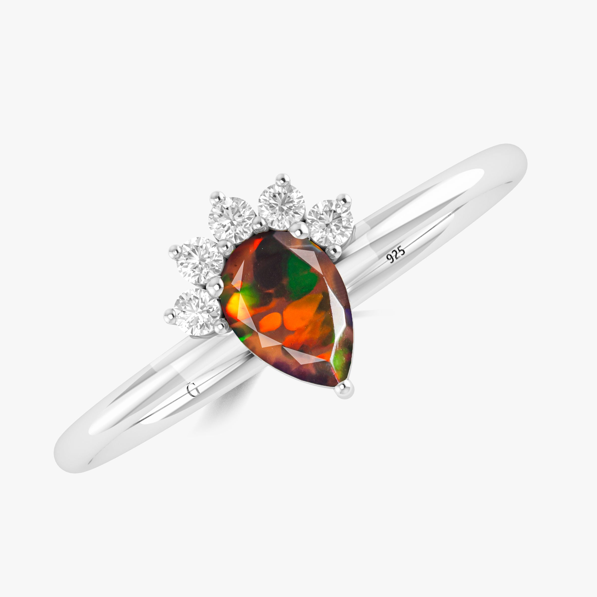 Pear Opal Silver Ring