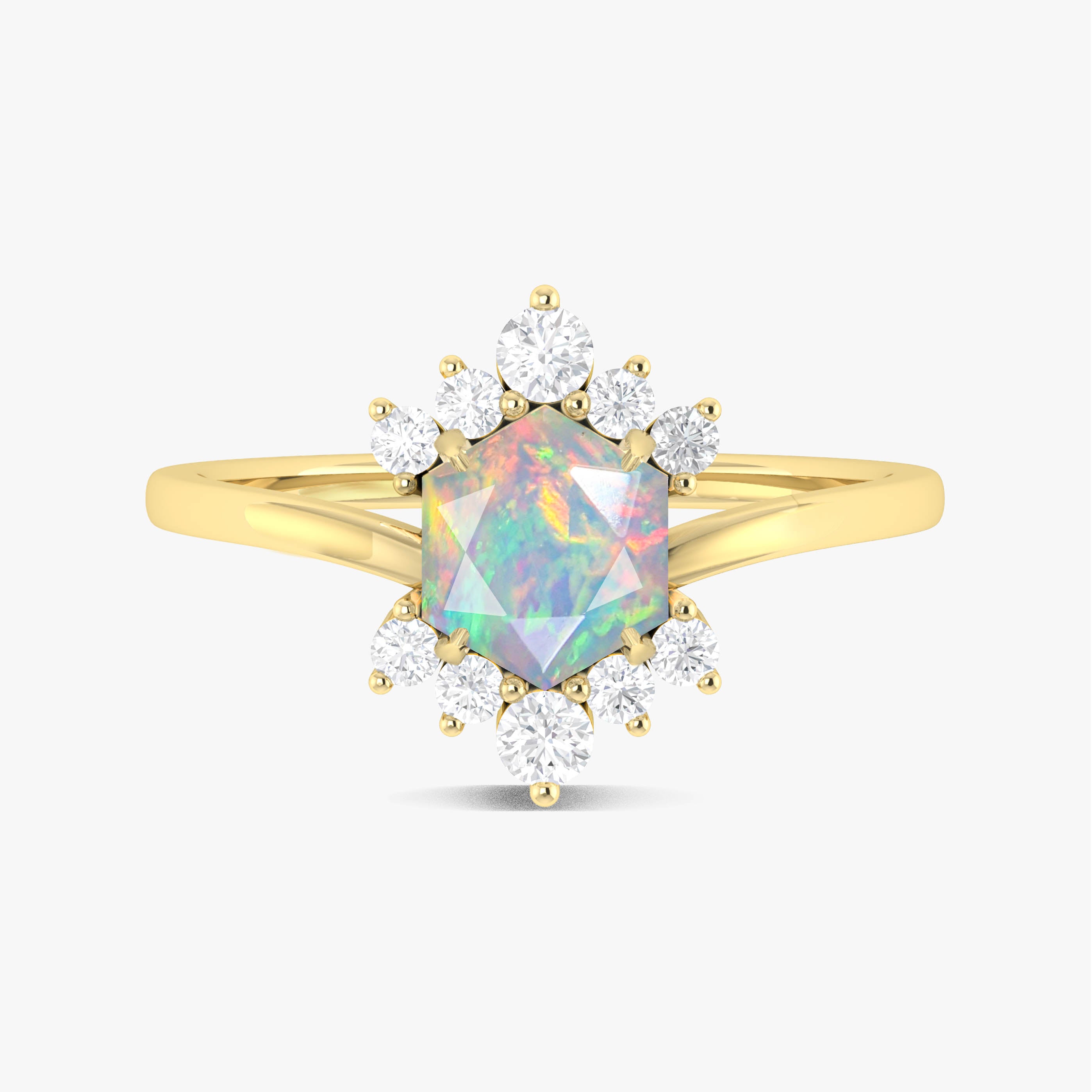 Natural White Opal Hexagon Gemstone Ring