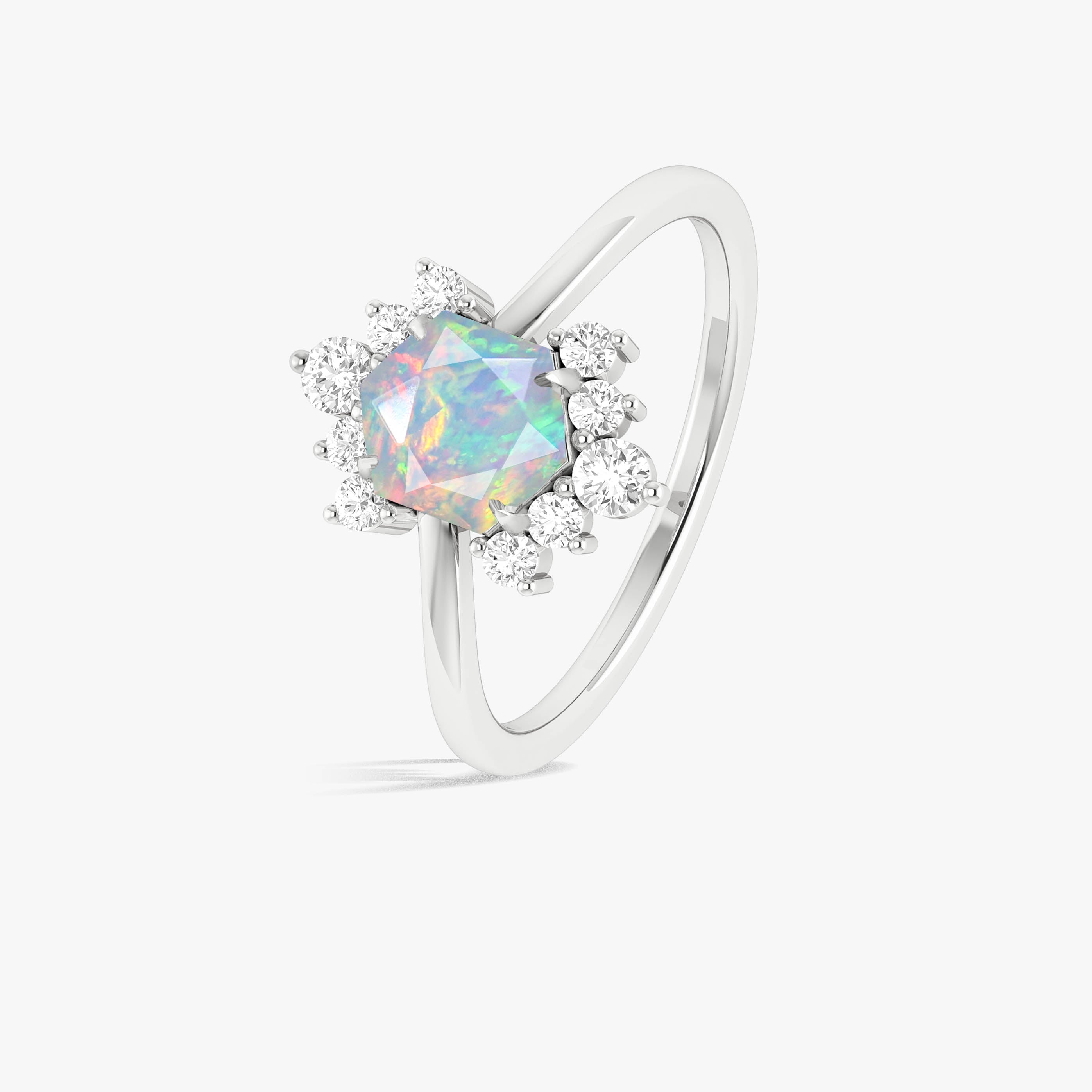 Natural White Opal Hexagon Gemstone Ring
