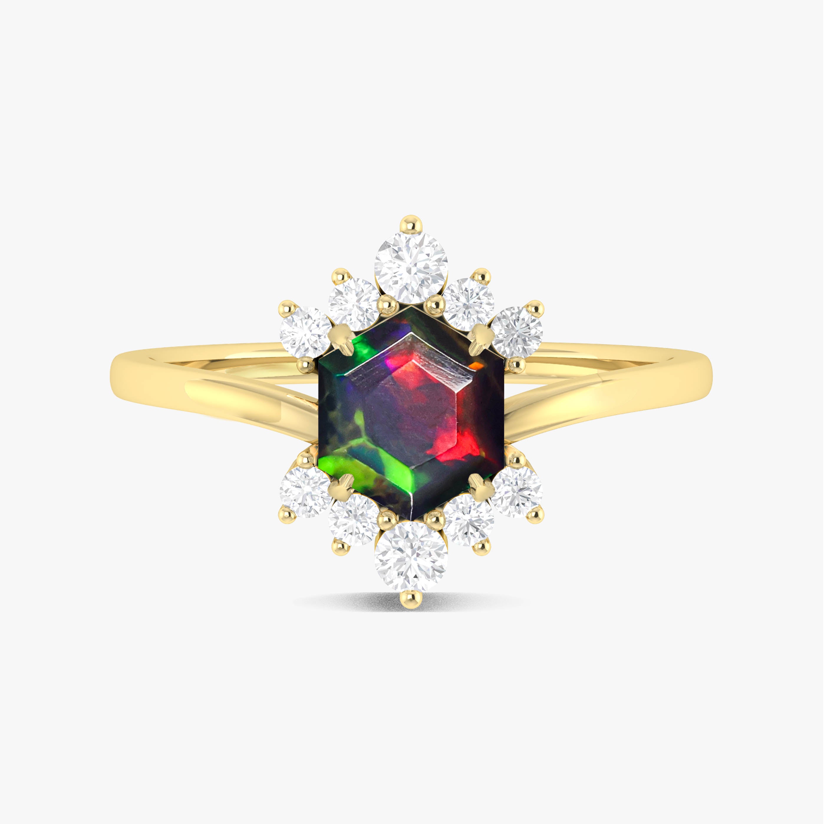 Natural Black Opal Hexagon Gemstone Ring