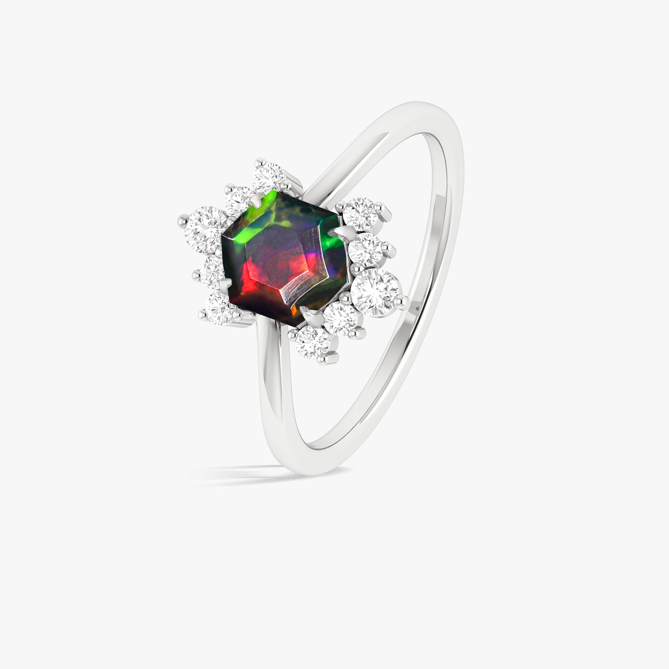 Natural Black Opal Hexagon Gemstone Ring