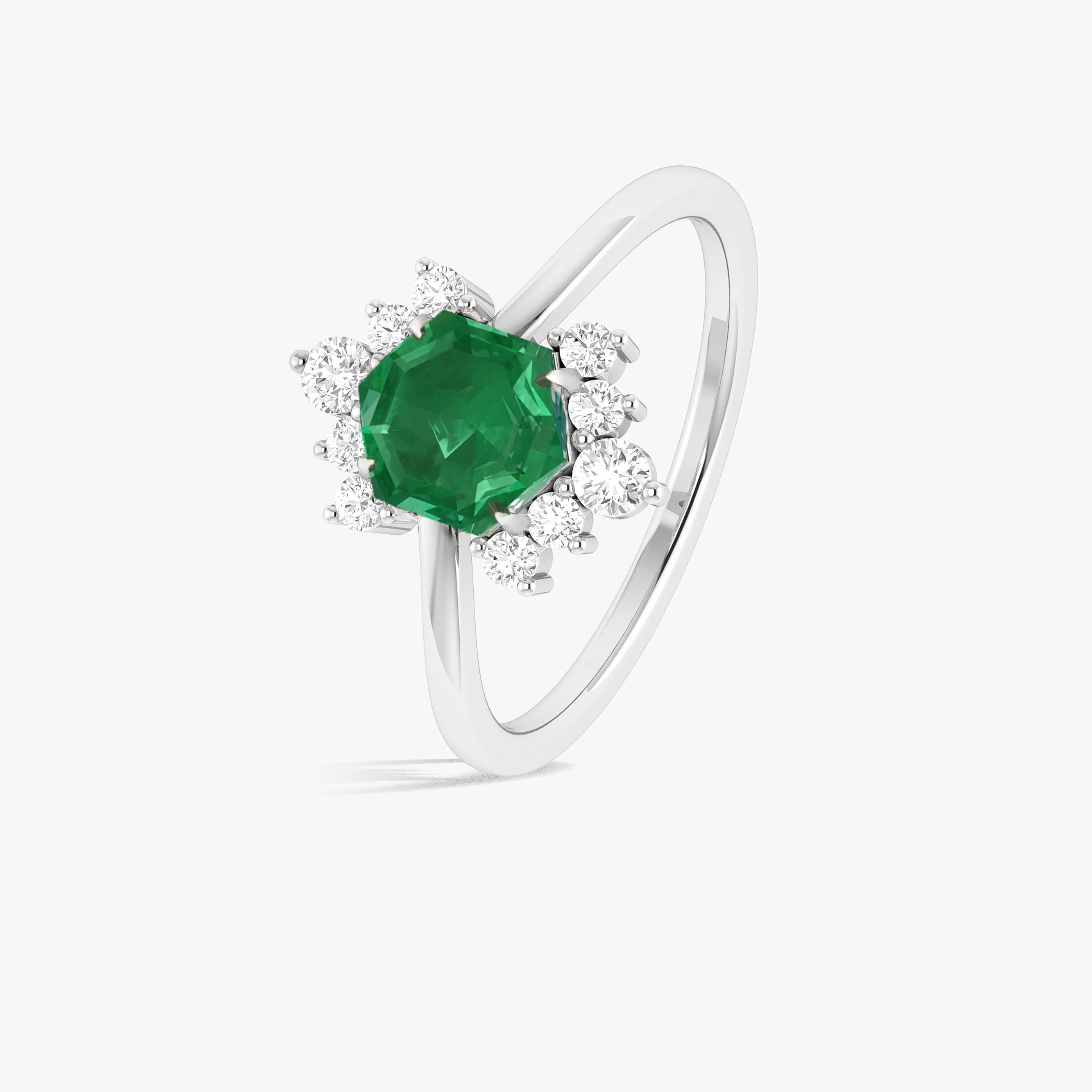 Green Emerald Hexagon Gemstone Ring
