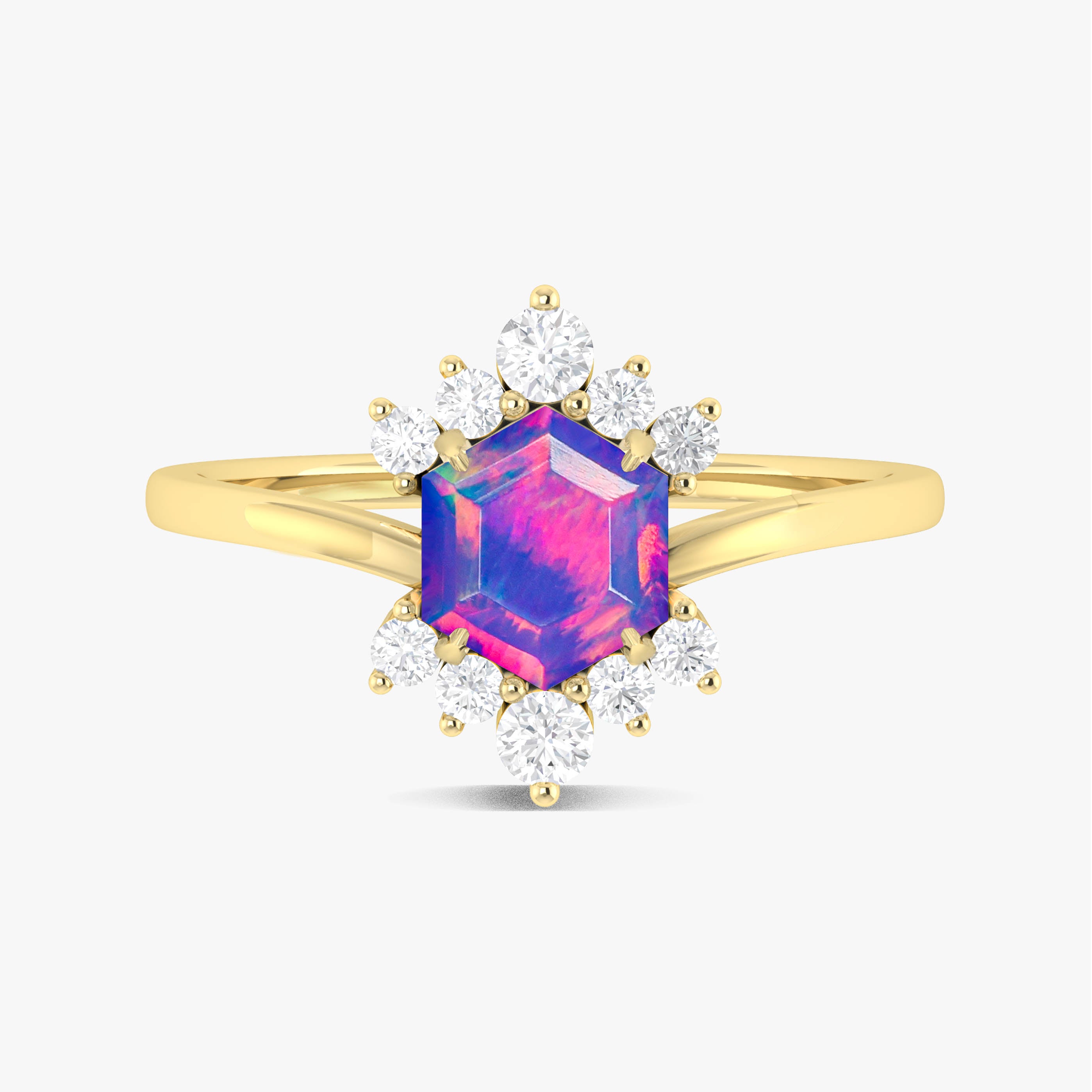 Natural Lavender Opal Hexagon Gemstone Ring