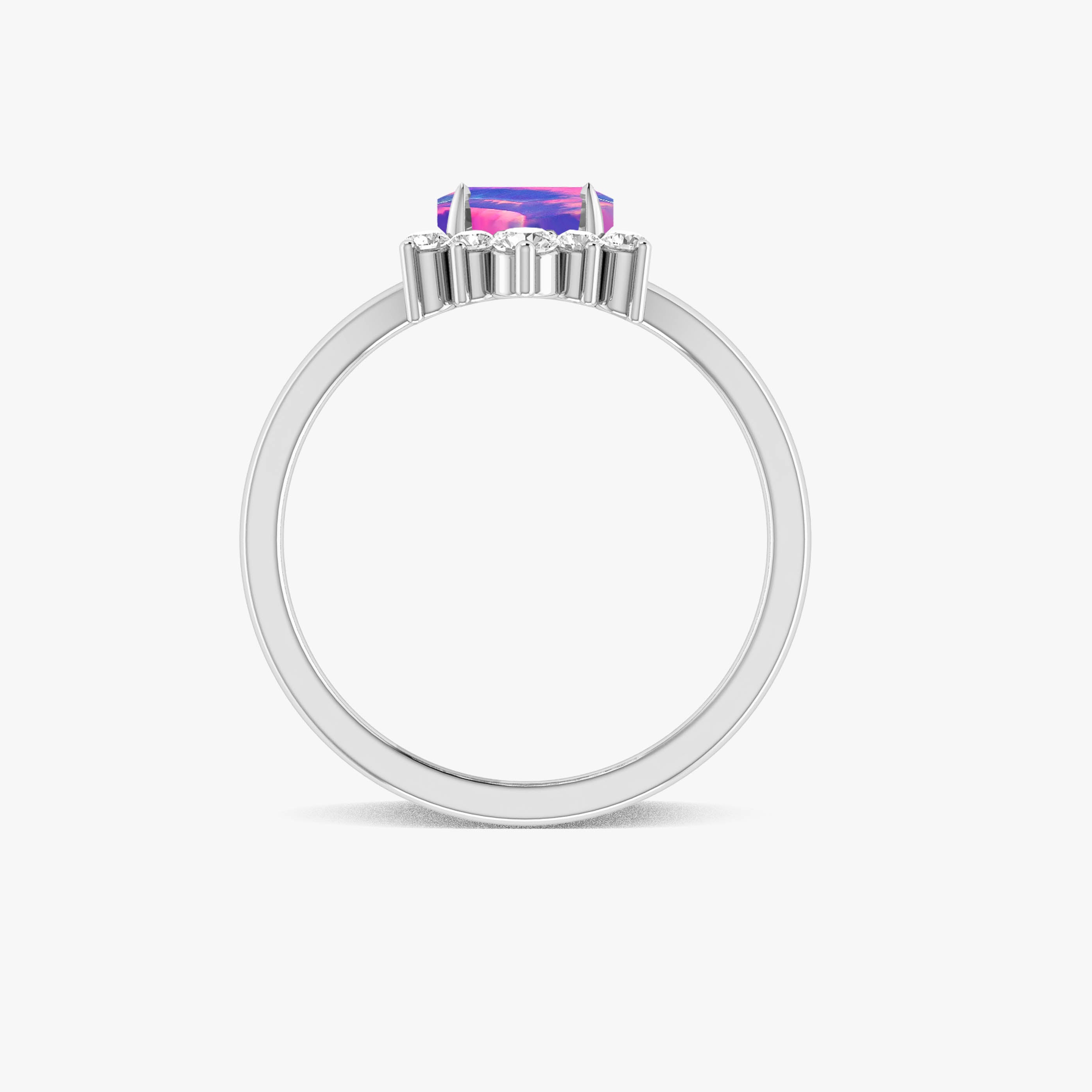 Hexagon Style Natural Lavender Opal & White Zircon Designer Ring