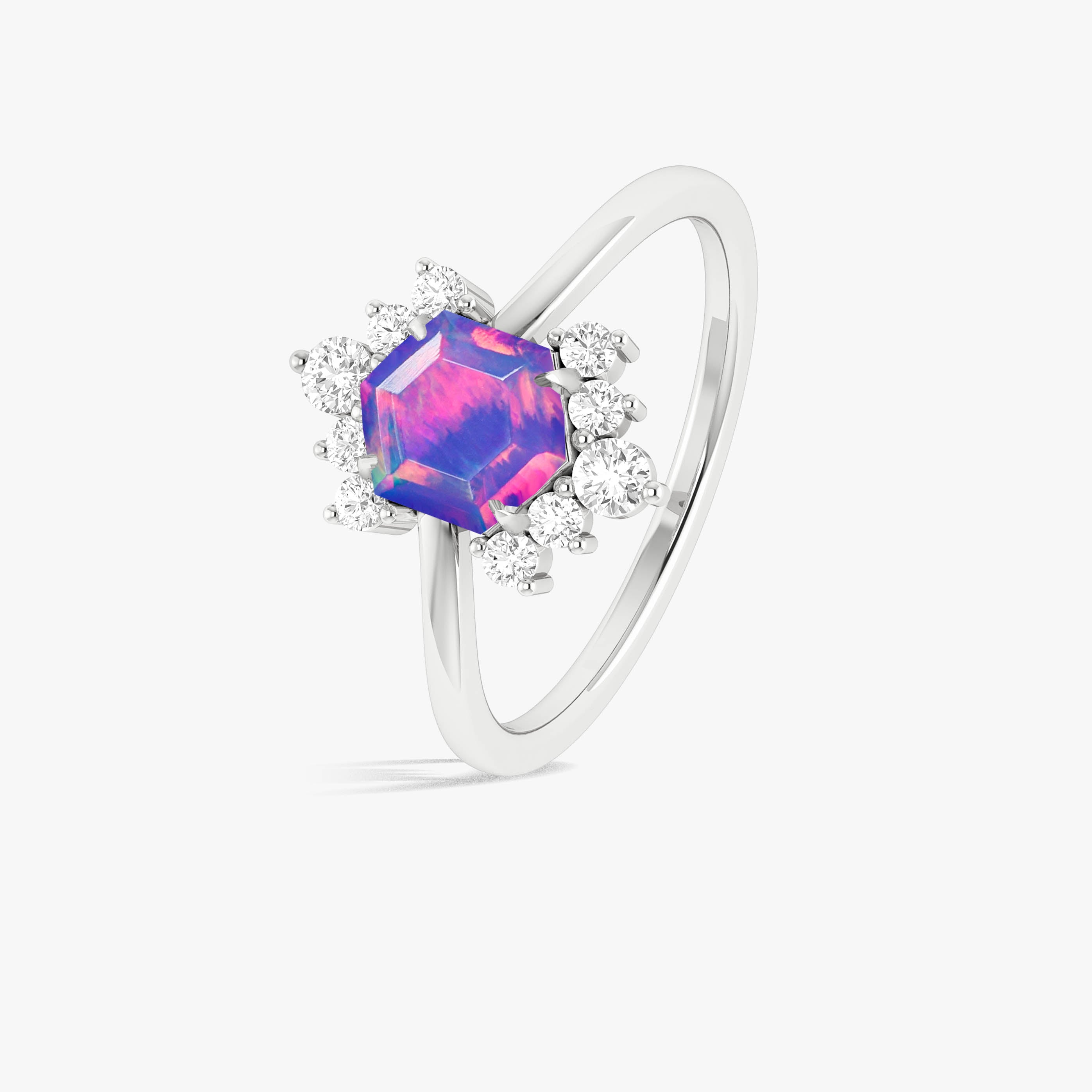 Natural Lavender Opal Hexagon Gemstone Ring
