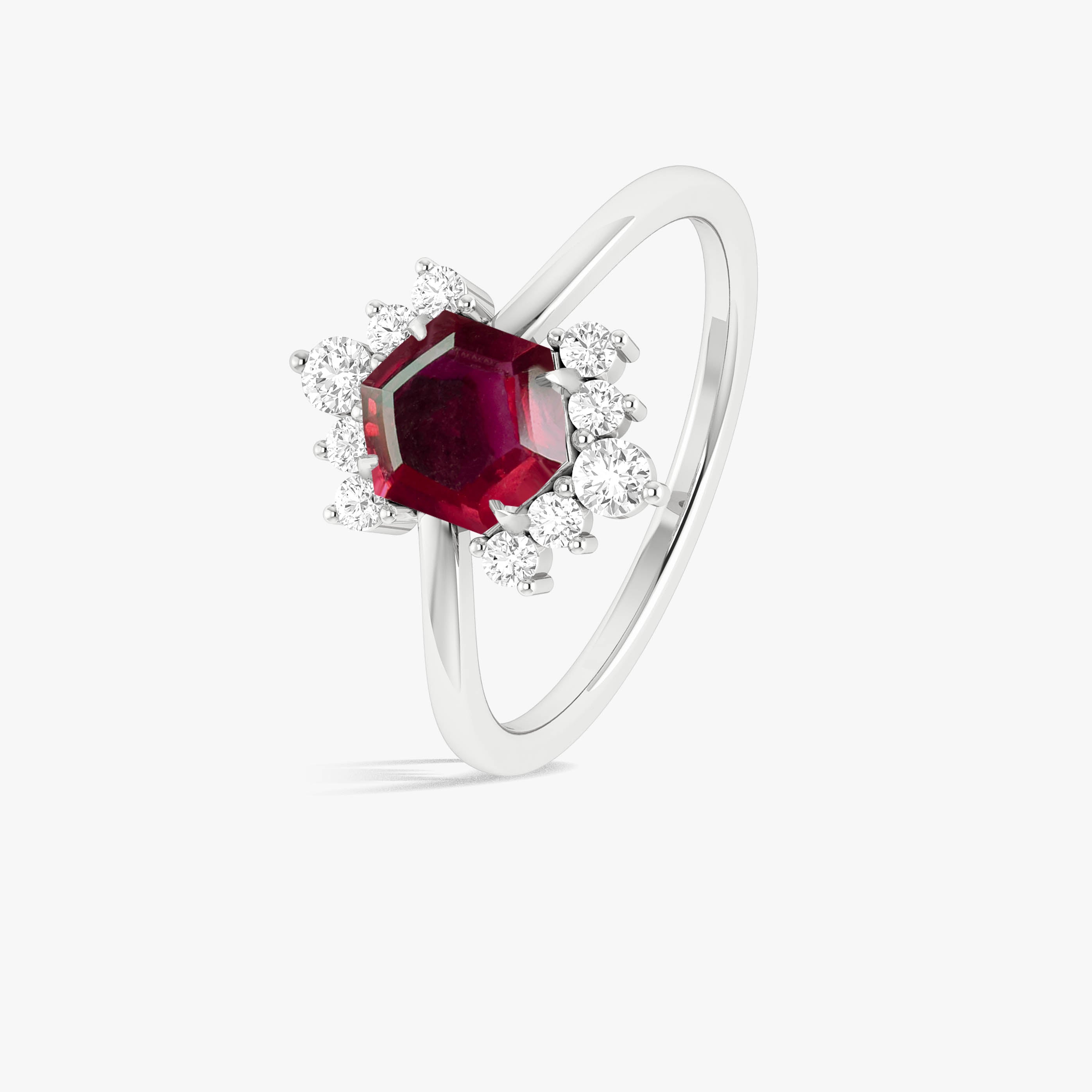 Natural Red Ruby Hexagon Gemstone Ring