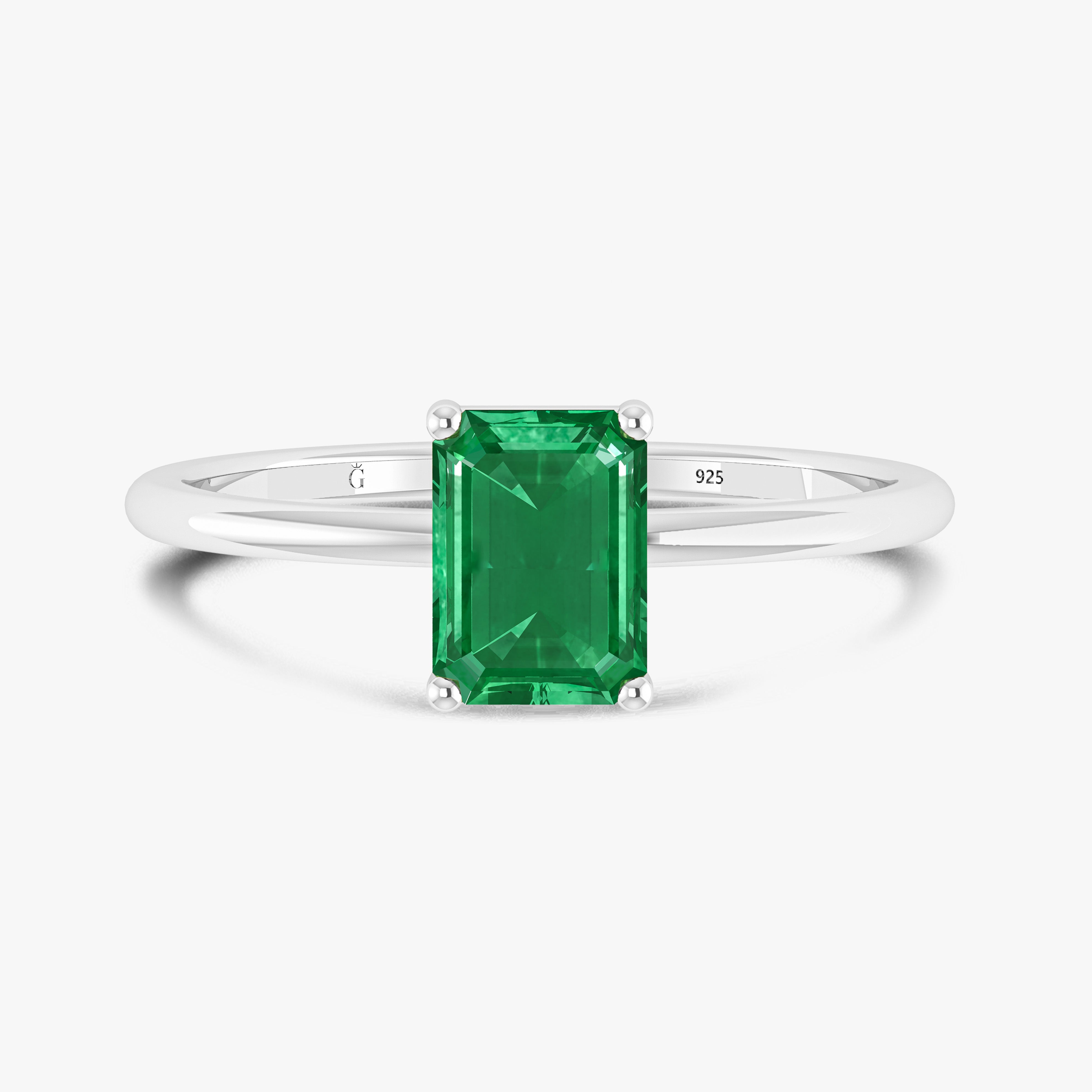 Green Emerald Faceted Cut Gemstone Ring