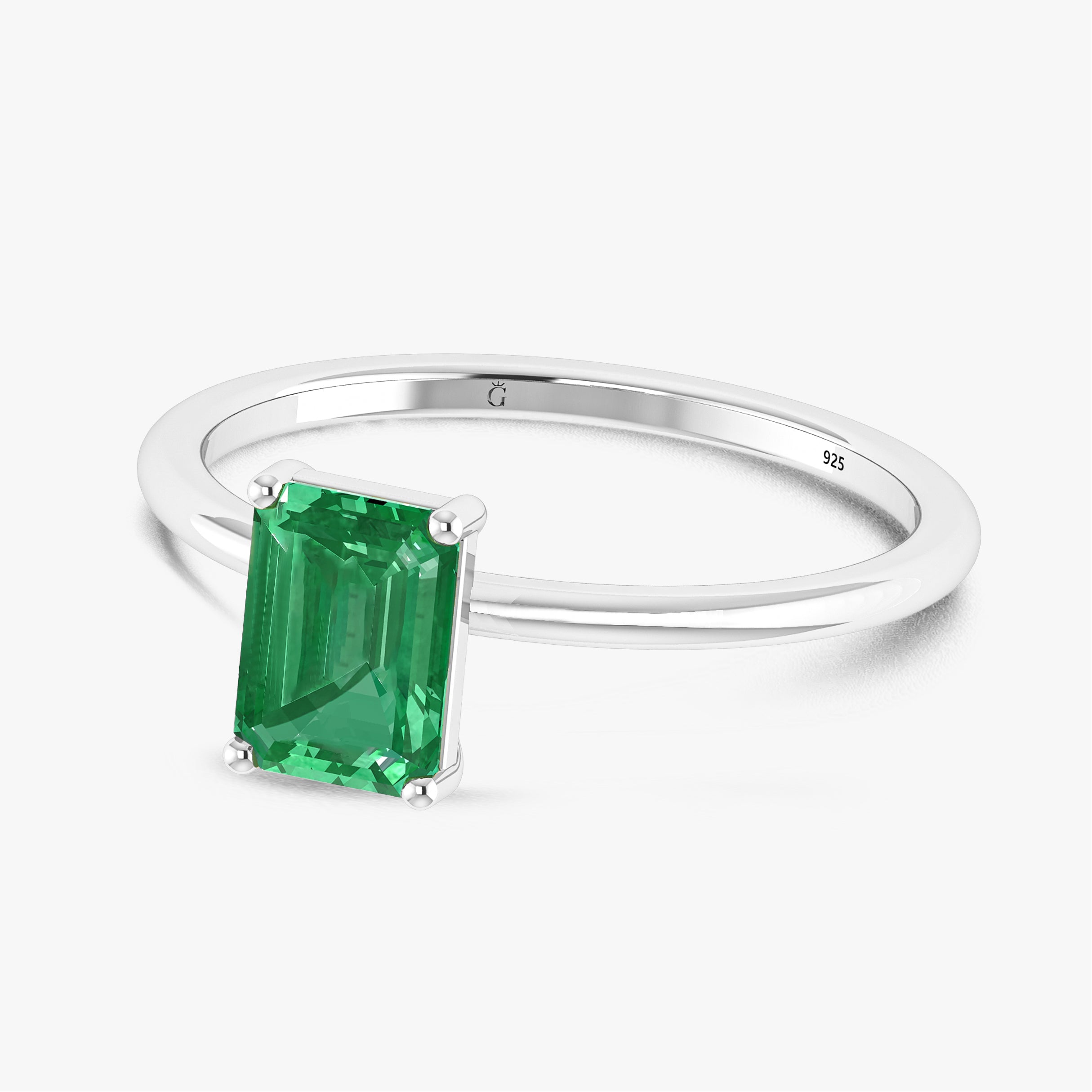 Green Emerald Faceted Cut Gemstone Ring