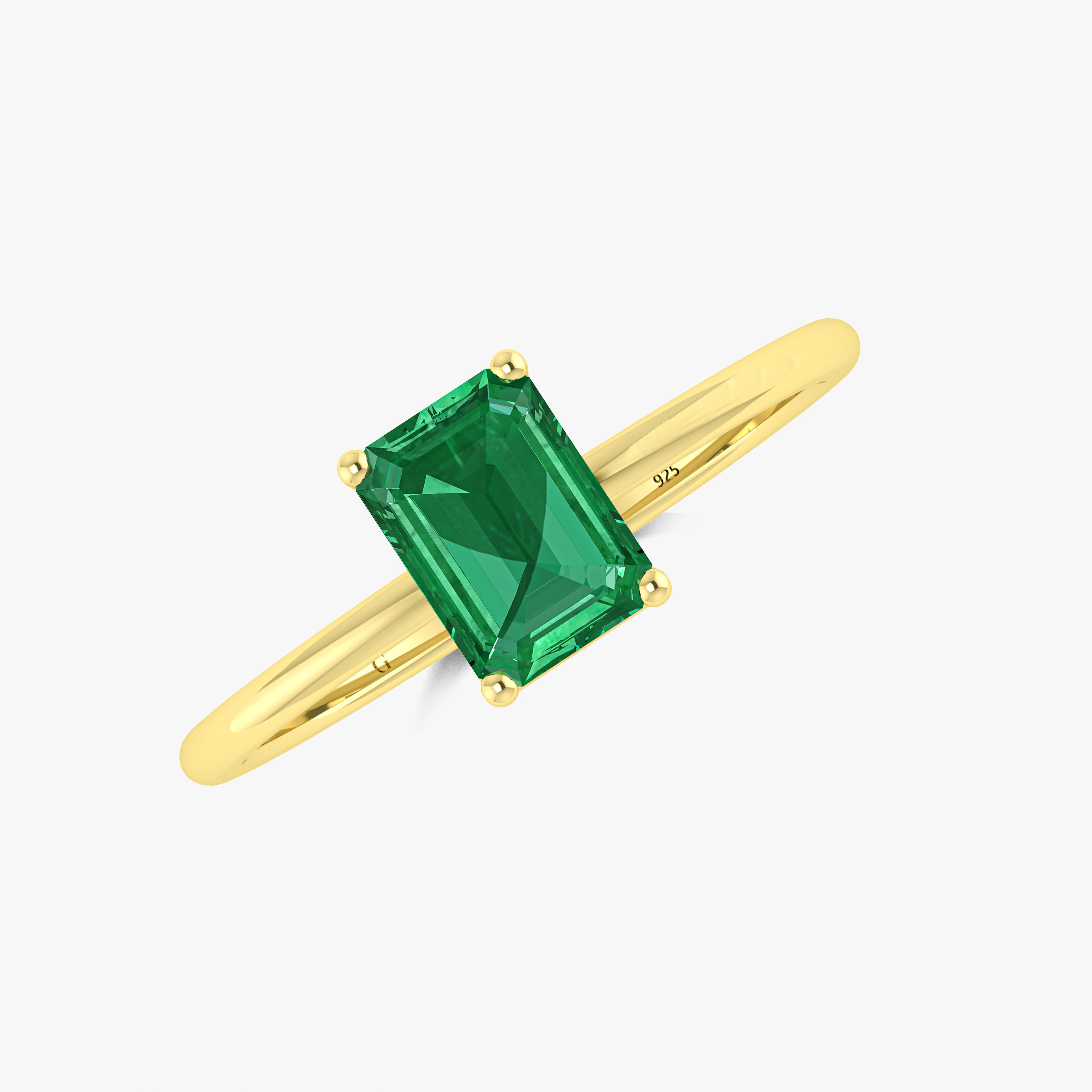 Green Emerald Faceted Cut Gemstone Ring