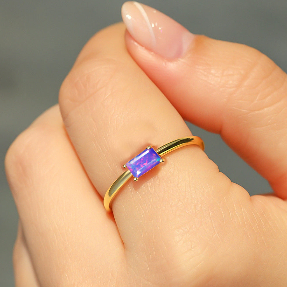 Natural Lavender Opal SINGLE BAGUETTE STONE SOLITAIRE RING