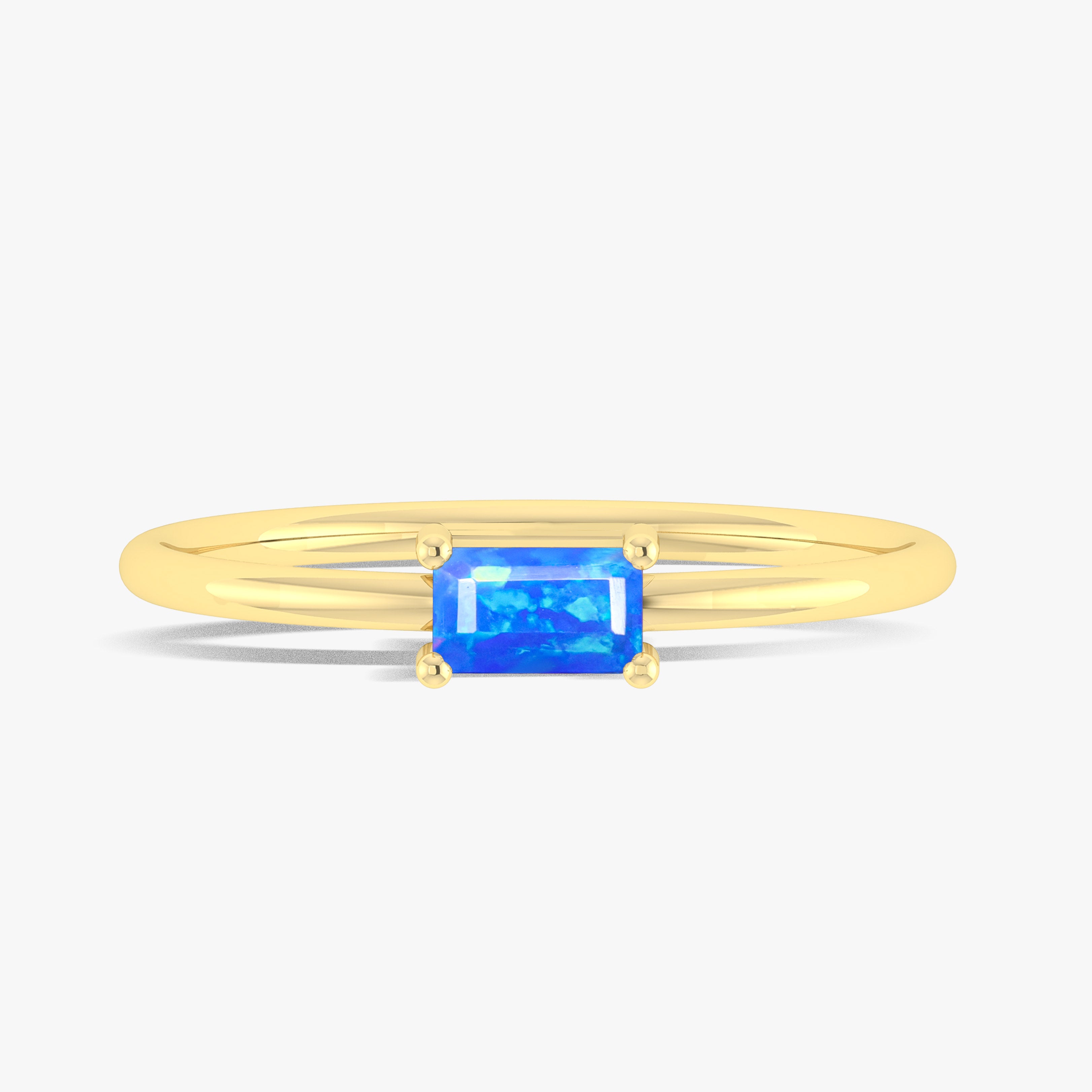 Natural Blue Opal SINGLE BAGUETTE STONE SOLIRAIRE RING