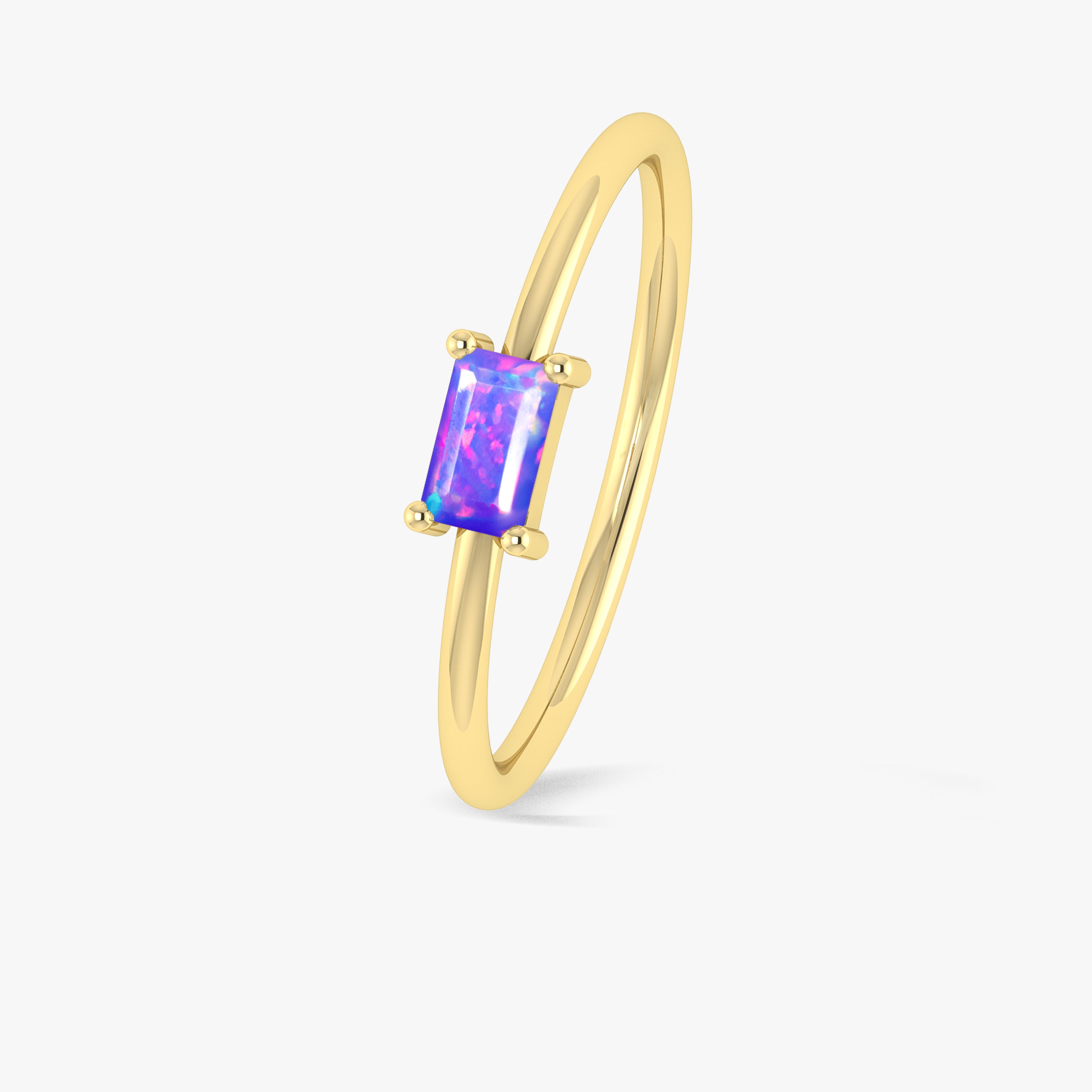 Lavender Fire Opal Baguette Gemstone Minimalist Ring