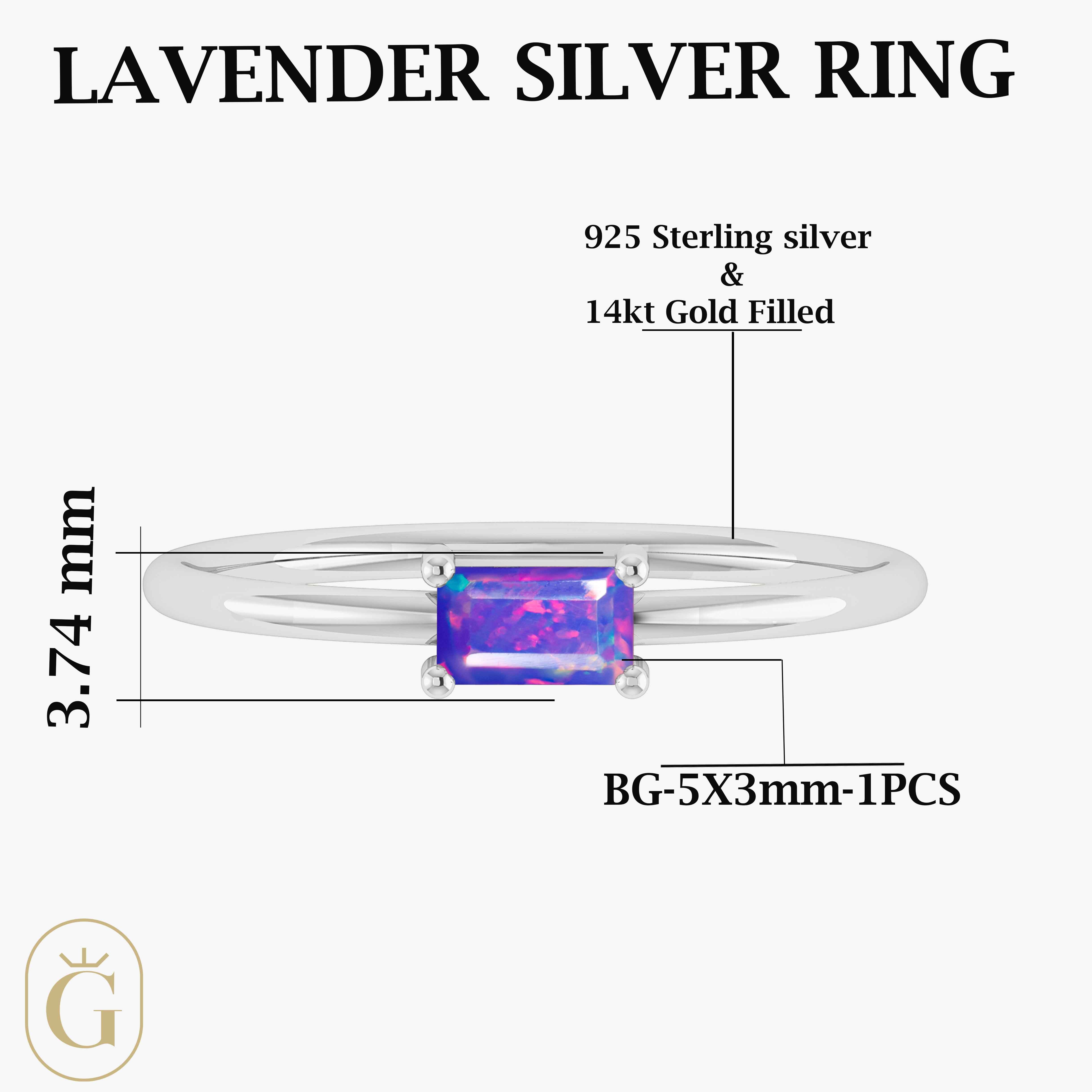 Natural Lavender Opal SINGLE BAGUETTE STONE SOLITAIRE RING