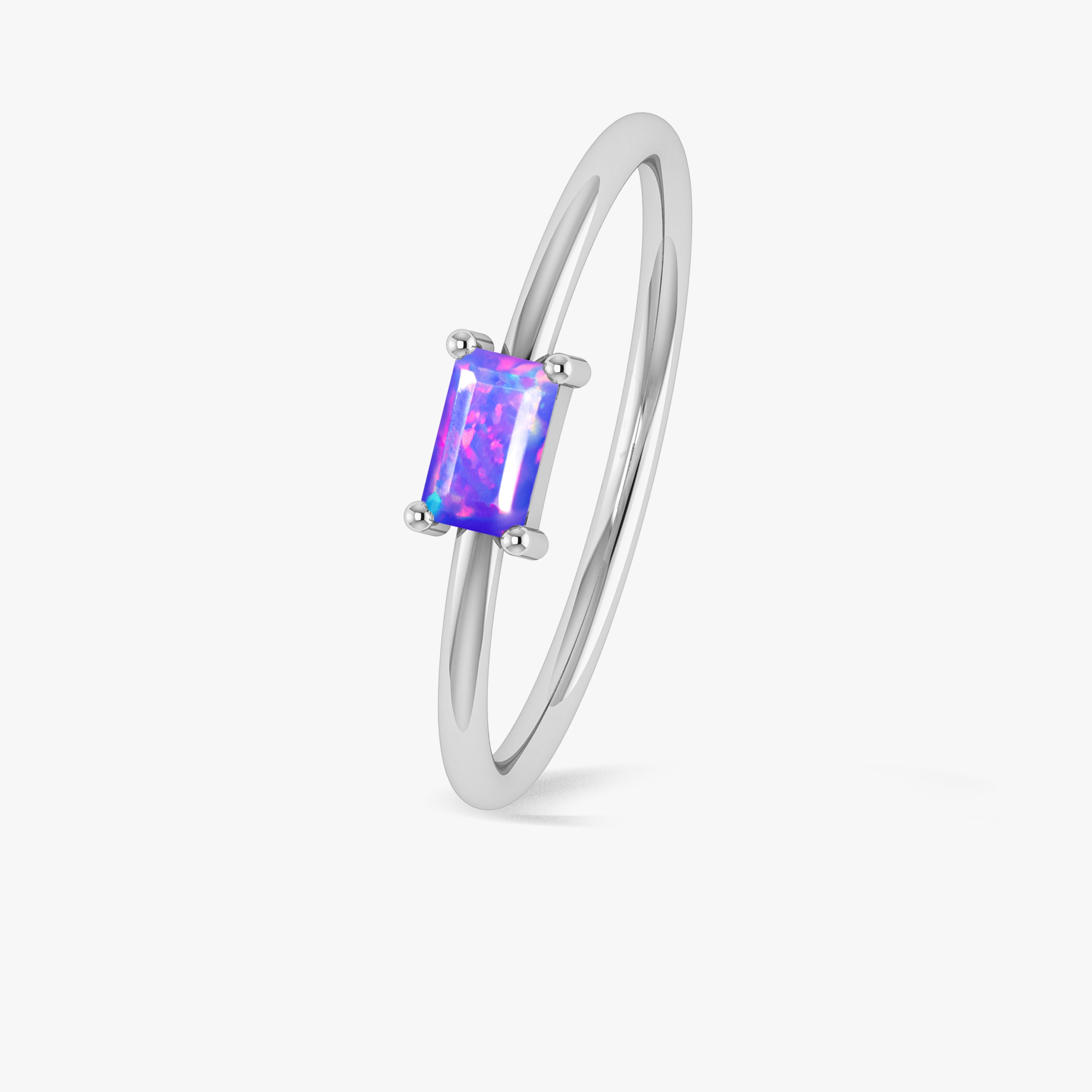 Natural Lavender Opal SINGLE BAGUETTE STONE SOLITAIRE RING