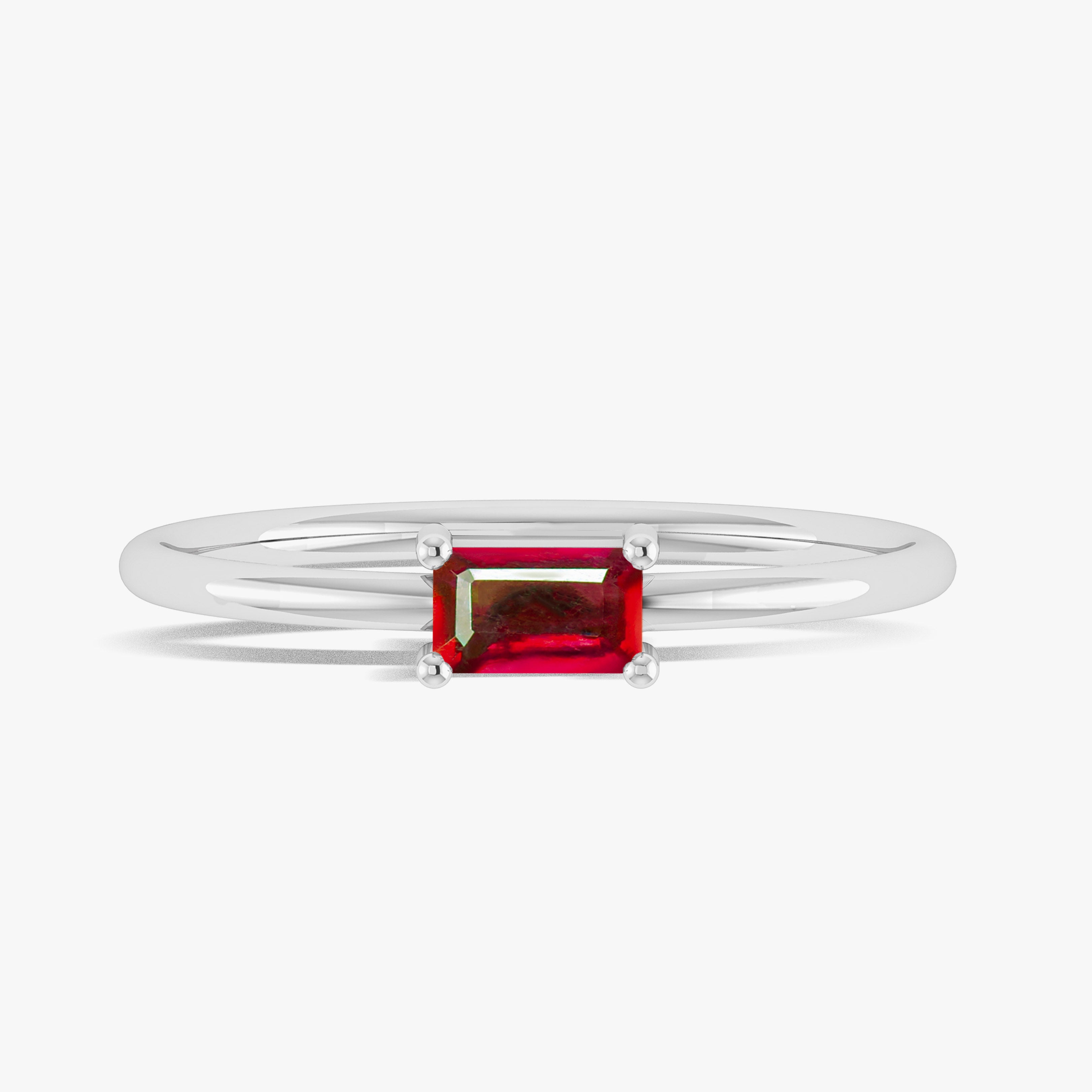 Red Ruby Baguette Gemstone Minimalist Ring