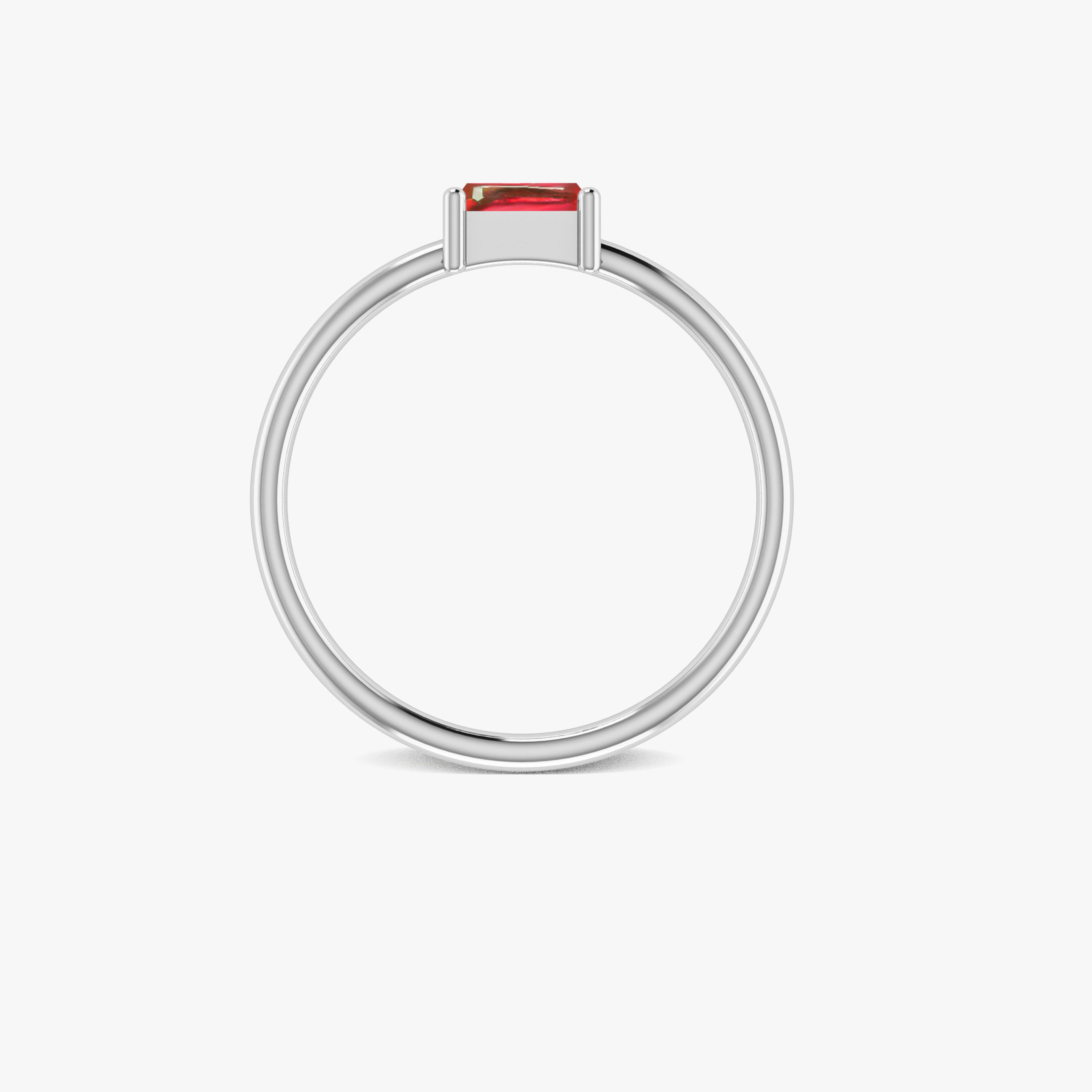 Red Ruby Baguette Gemstone Minimalist Ring