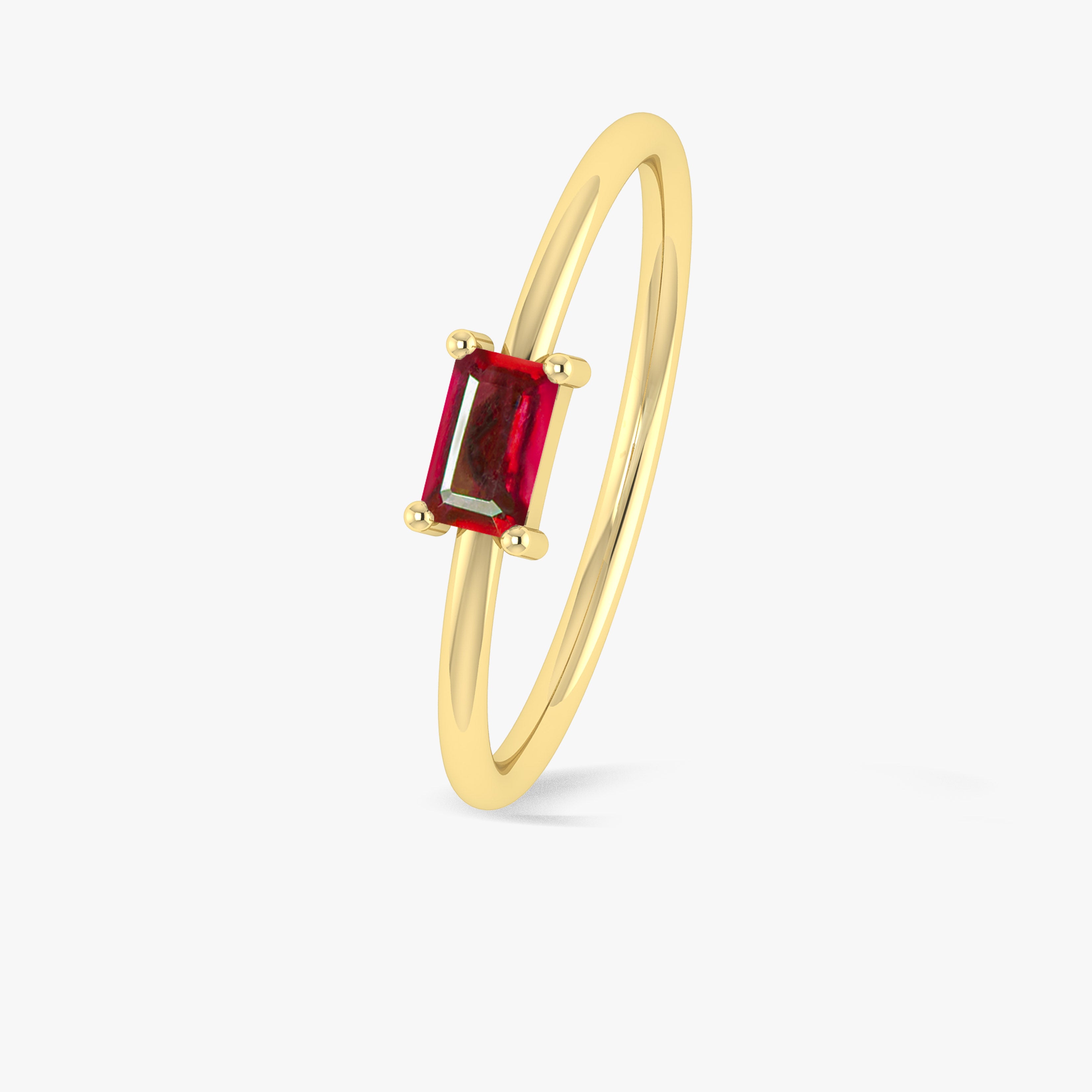 Red Ruby Baguette Gemstone Minimalist Ring