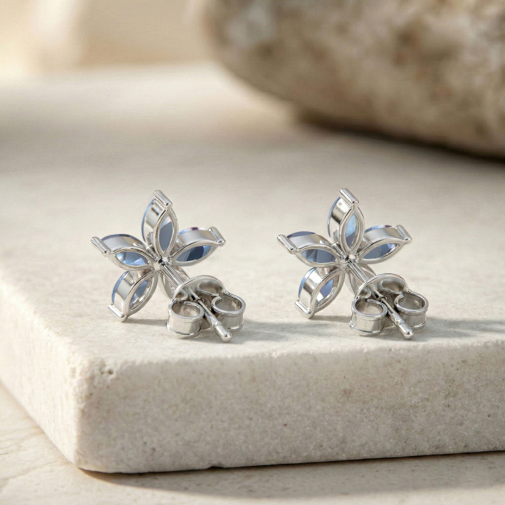 Alexandrite Flower and Marquis Shape Stud Earring in 925 Sterling Silver 4X2 MM 3ct.
