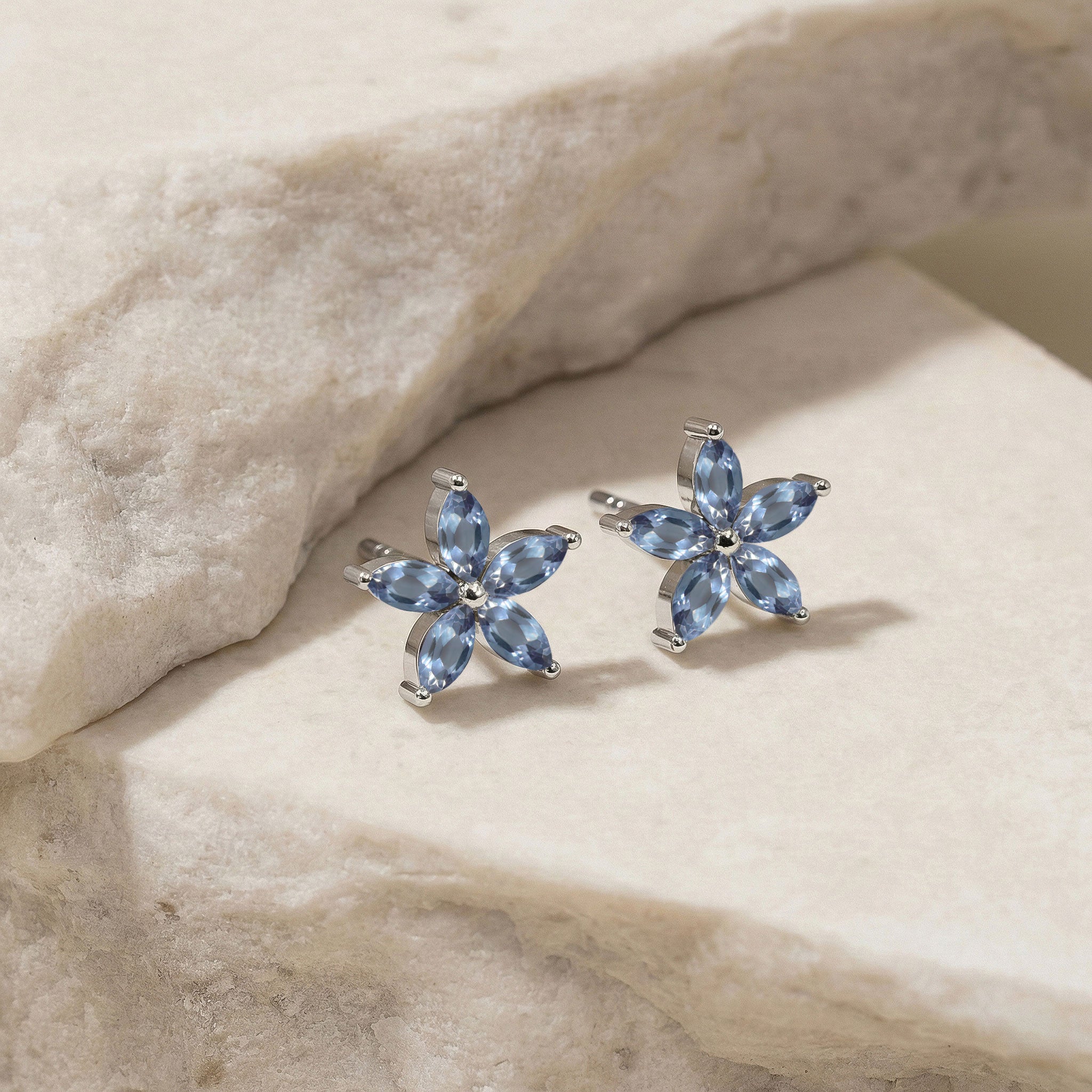 Alexandrite Flower and Marquis Shape Stud Earring in 925 Sterling Silver 4X2 MM 3ct.