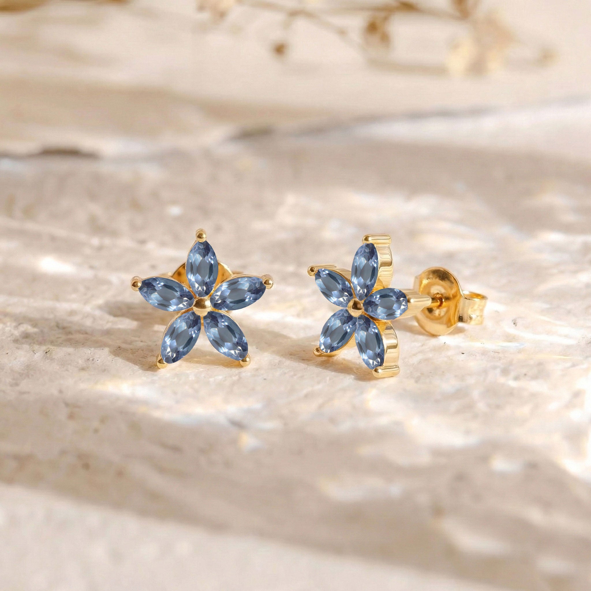 Alexandrite Flower and Marquis Shape Stud Earring in 925 Sterling Silver 4X2 MM 3ct.