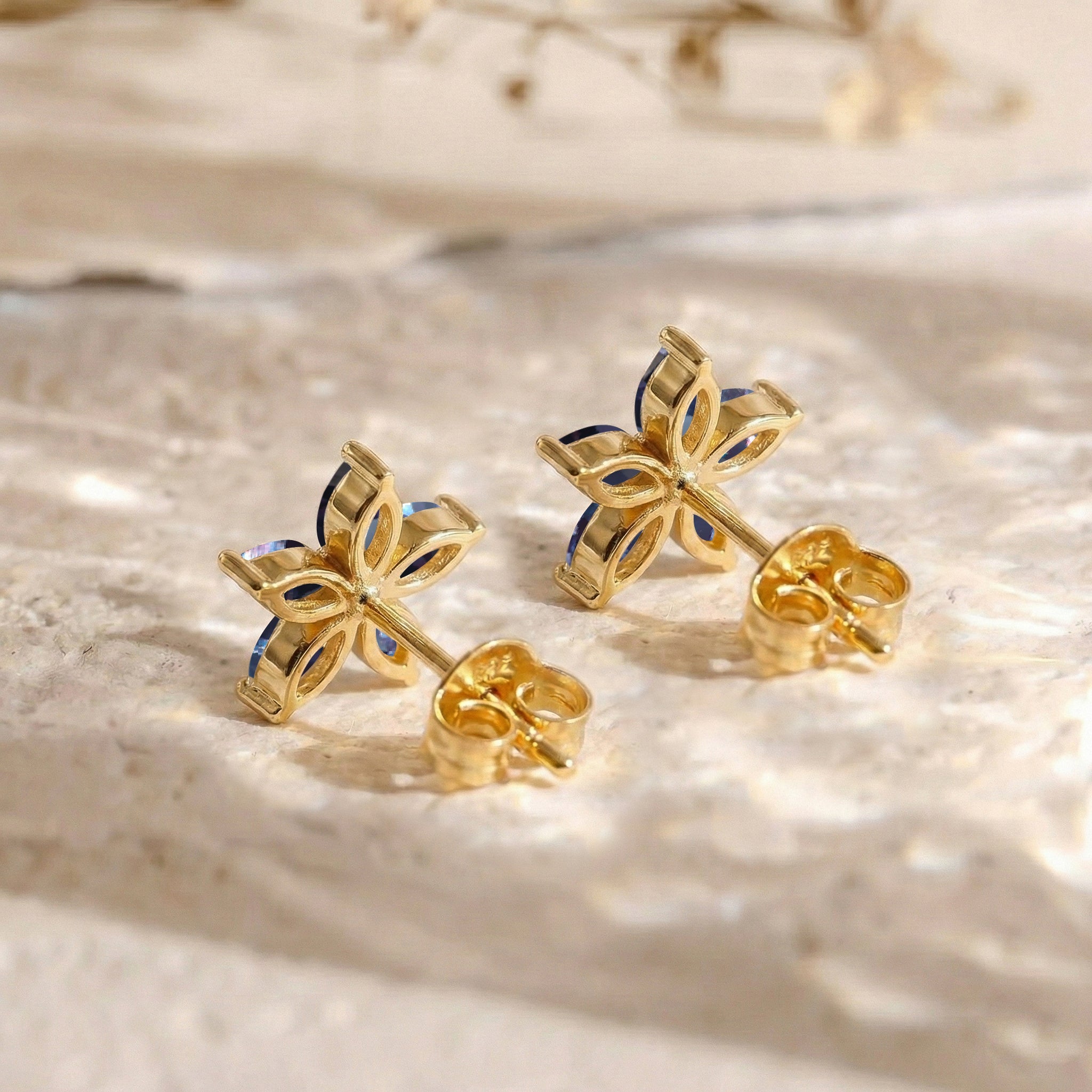 Alexandrite Flower and Marquis Shape Stud Earring in 925 Sterling Silver 4X2 MM 3ct.