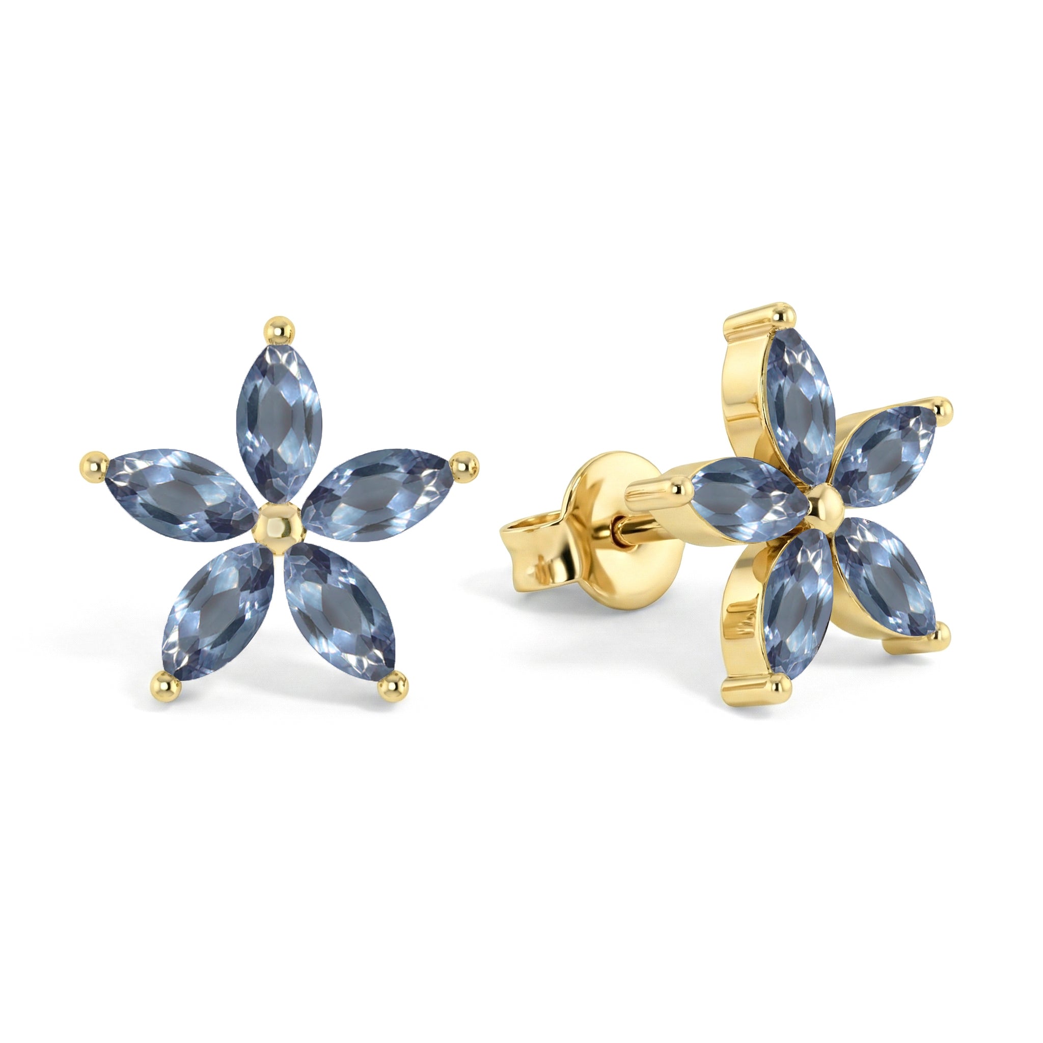 Alexandrite Flower and Marquis Shape Stud Earring in 925 Sterling Silver 4X2 MM 3ct.