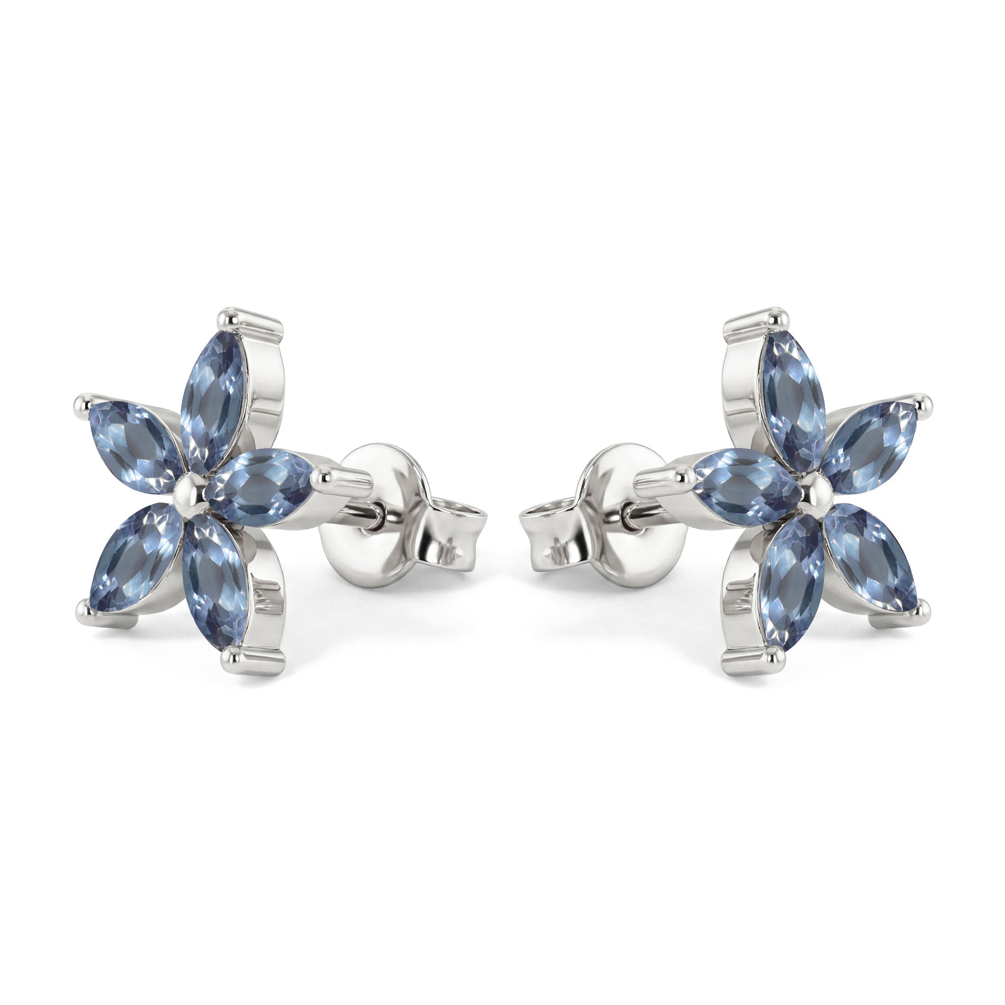 Alexandrite Flower and Marquis Shape Stud Earring in 925 Sterling Silver 4X2 MM 3ct.
