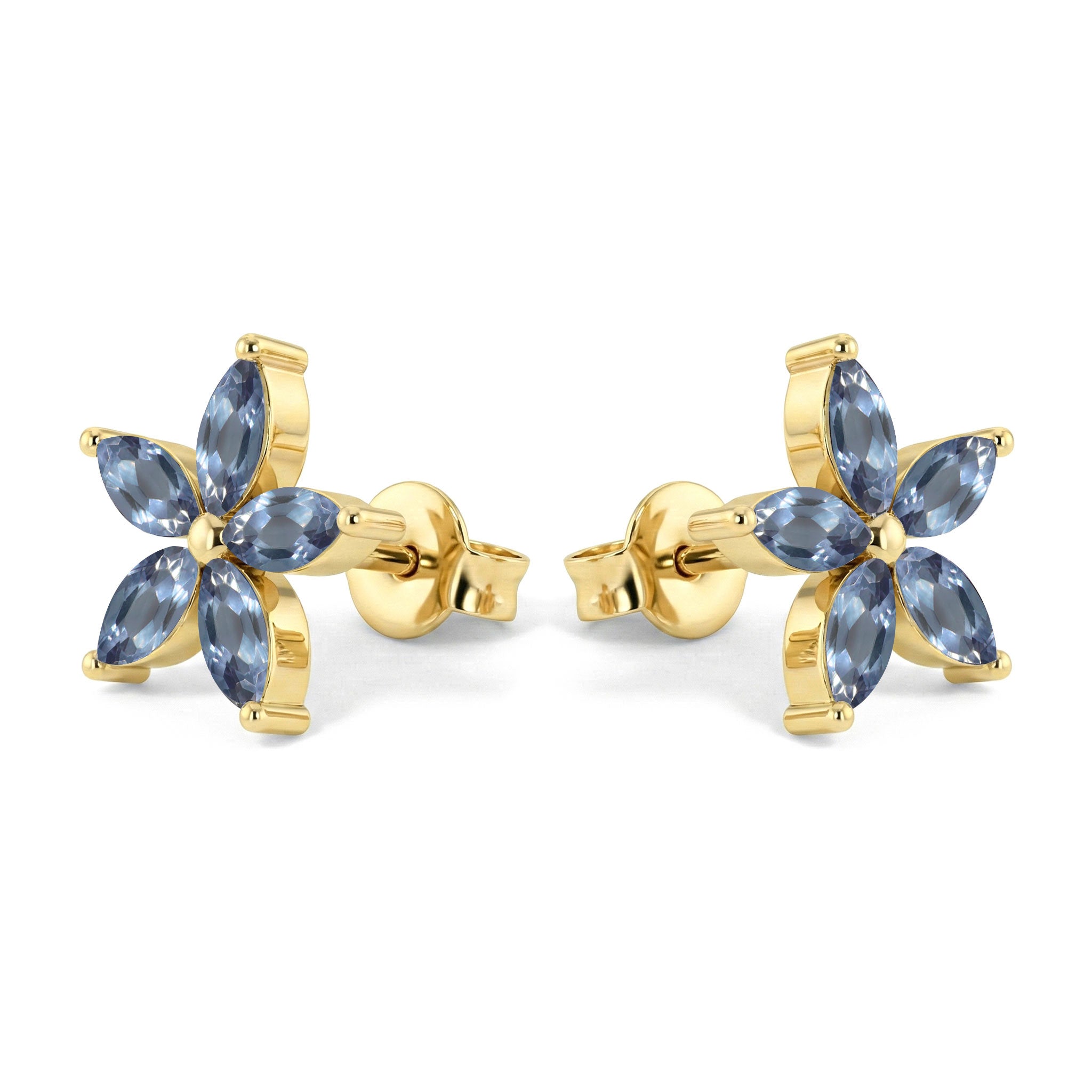 Alexandrite Flower and Marquis Shape Stud Earring in 925 Sterling Silver 4X2 MM 3ct.