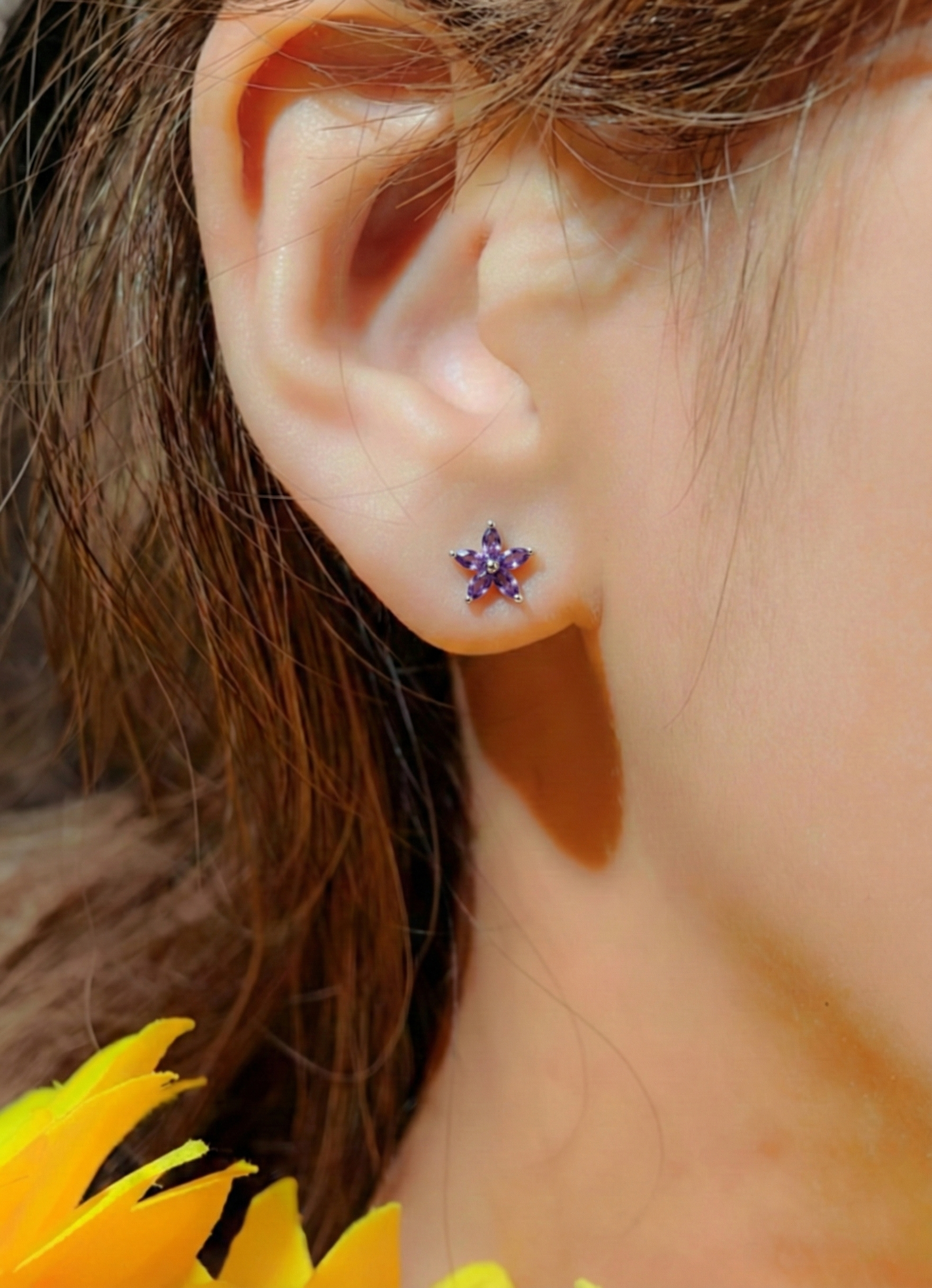 Amethyst Flower and Marquis Shape Stud Earring in 925 Sterling Silver 4X2 MM 3ct.