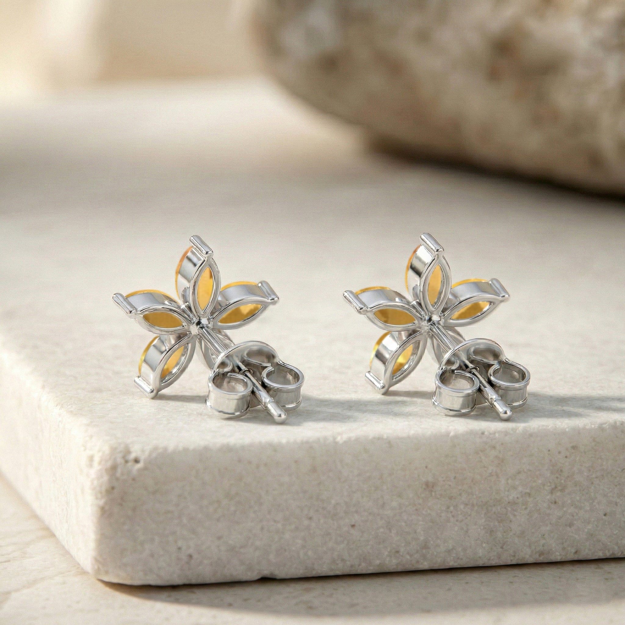 Citrine Flower and Marquis Shape Stud Earring in 925 Sterling Silver 4X2 MM 3ct.