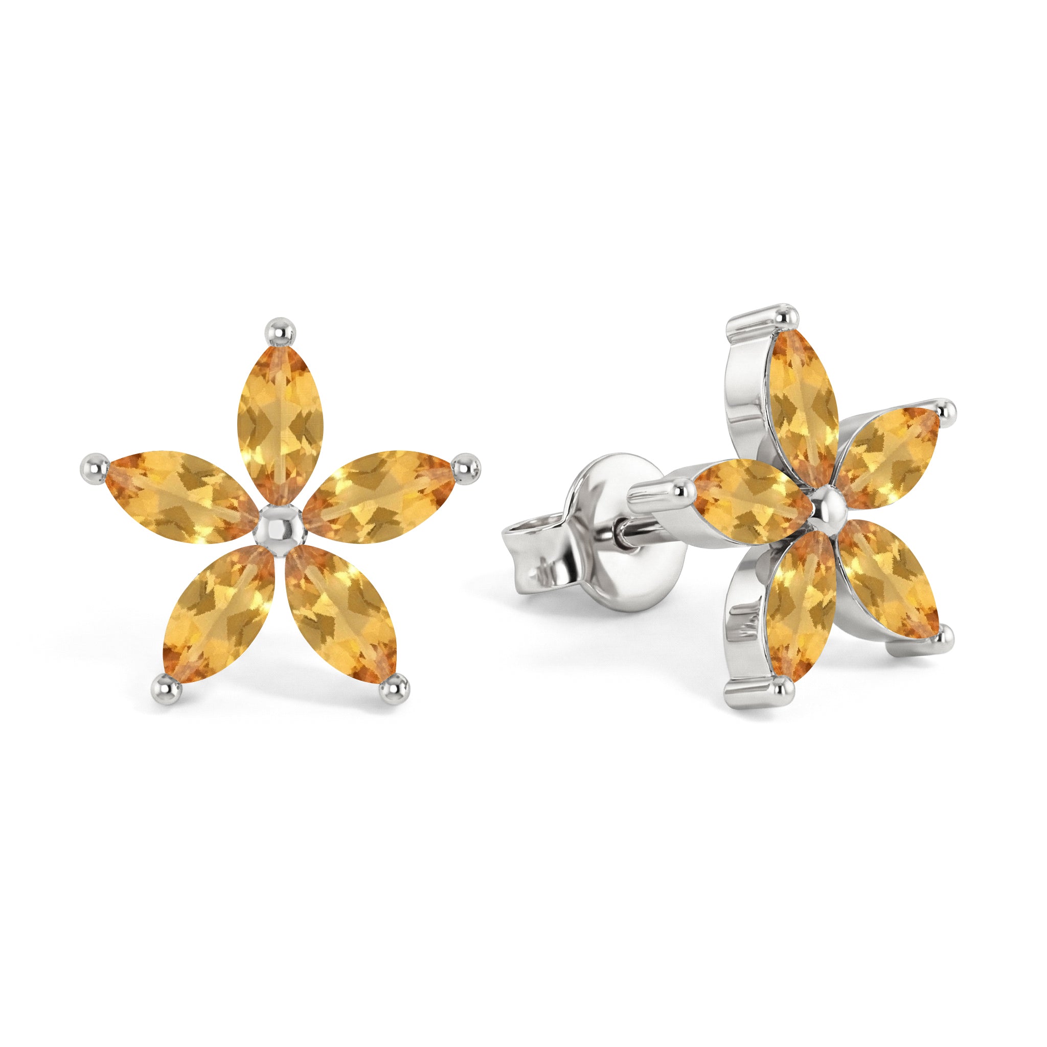 Citrine Flower and Marquis Shape Stud Earring in 925 Sterling Silver 4X2 MM 3ct.