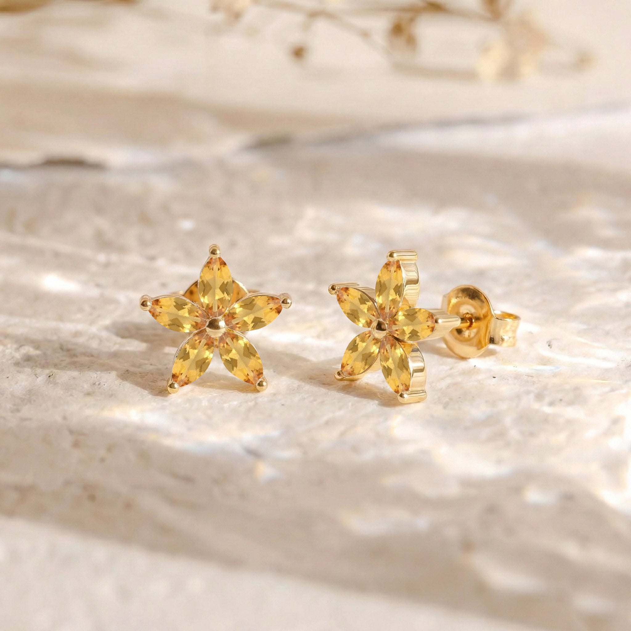 Citrine Flower and Marquis Shape Stud Earring in 925 Sterling Silver 4X2 MM 3ct.