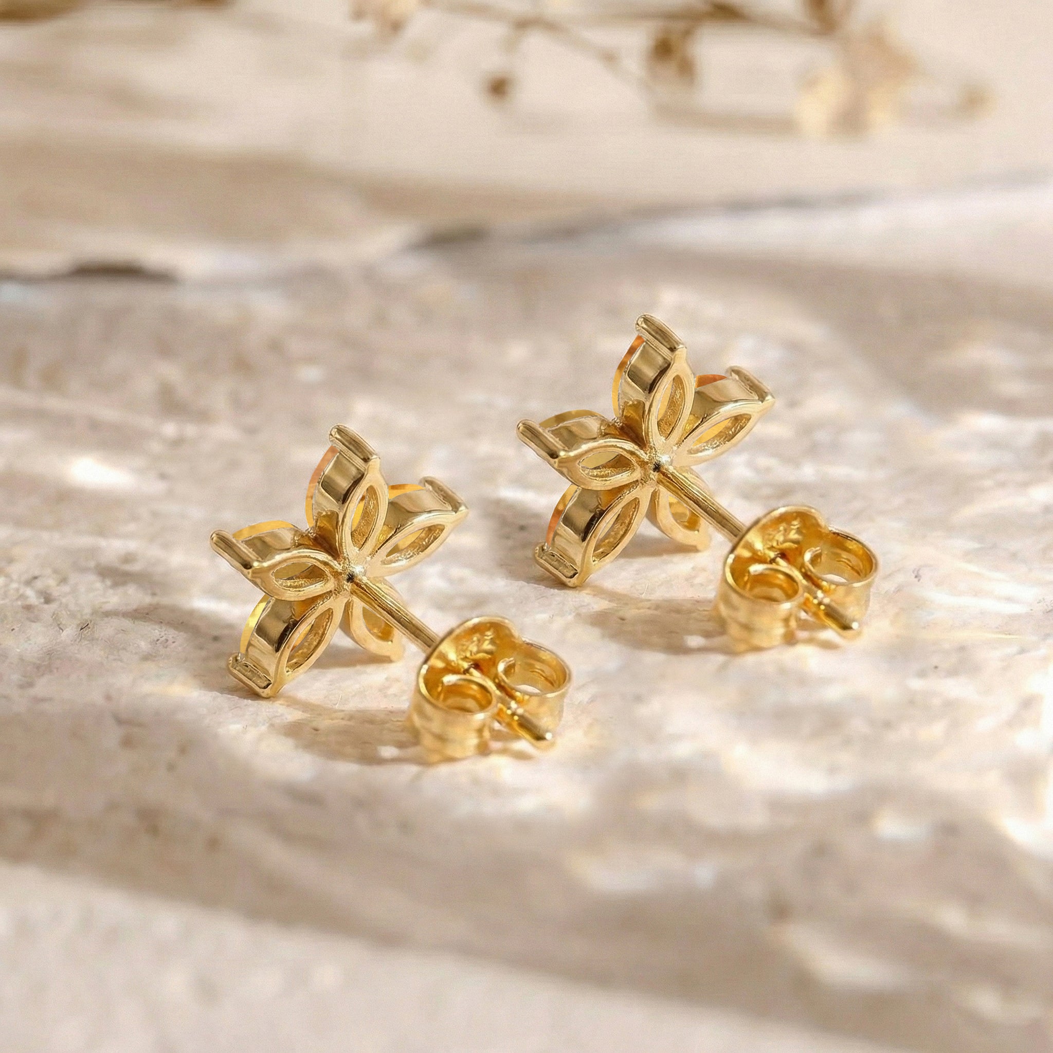 Citrine Flower and Marquis Shape Stud Earring in 925 Sterling Silver 4X2 MM 3ct.