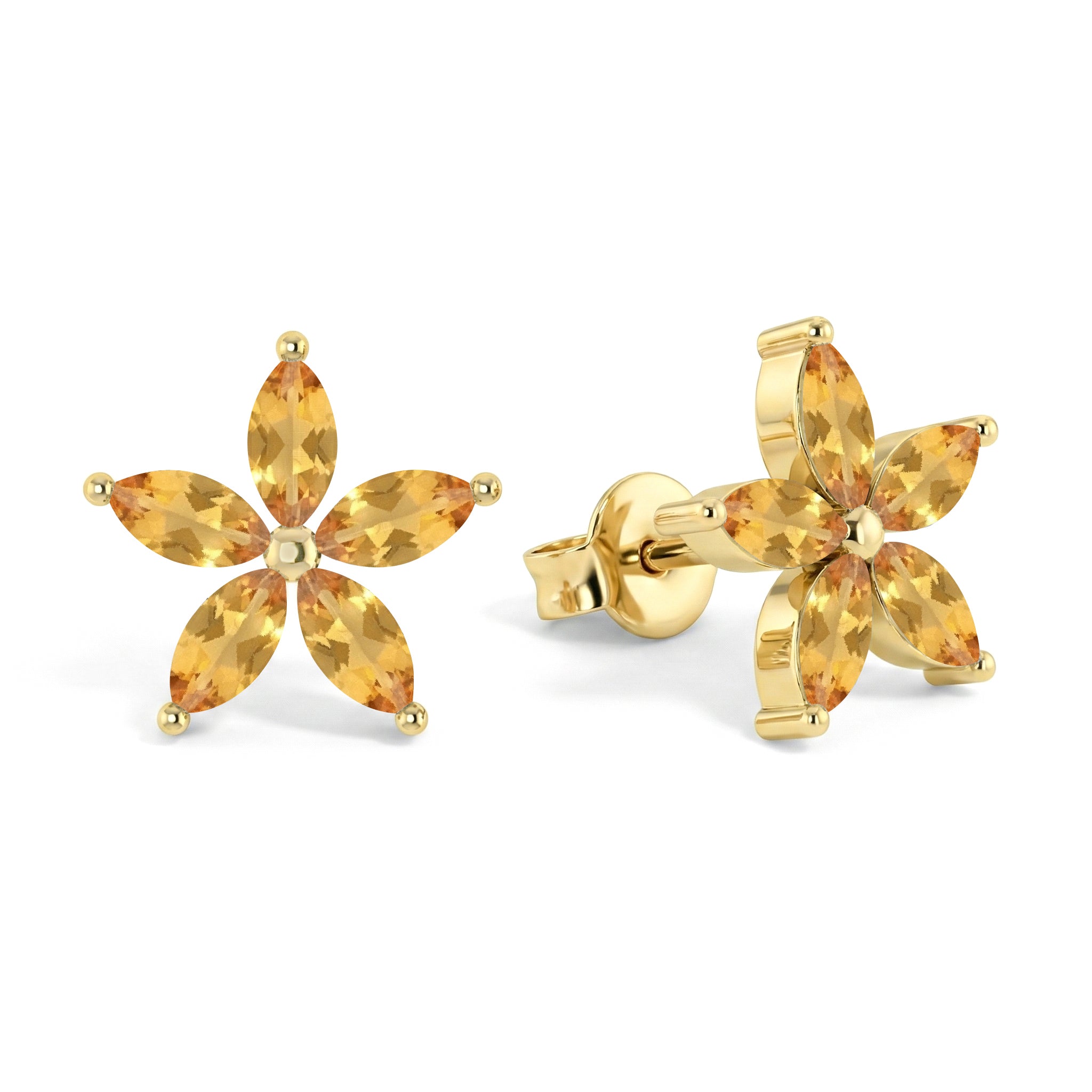 Citrine Flower and Marquis Shape Stud Earring in 925 Sterling Silver 4X2 MM 3ct.