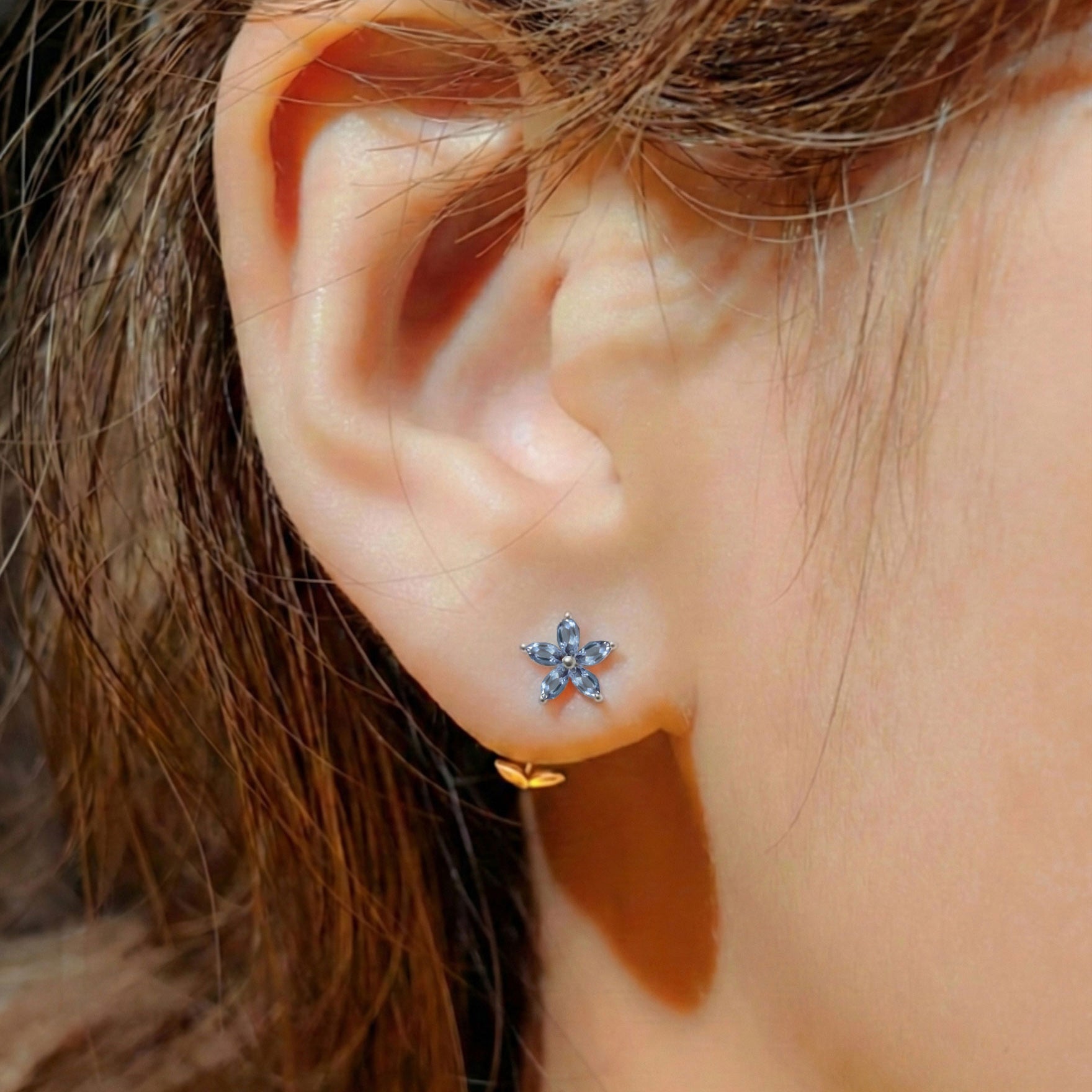 Alexandrite Flower and Marquis Shape Stud Earring in 925 Sterling Silver 4X2 MM 3ct.