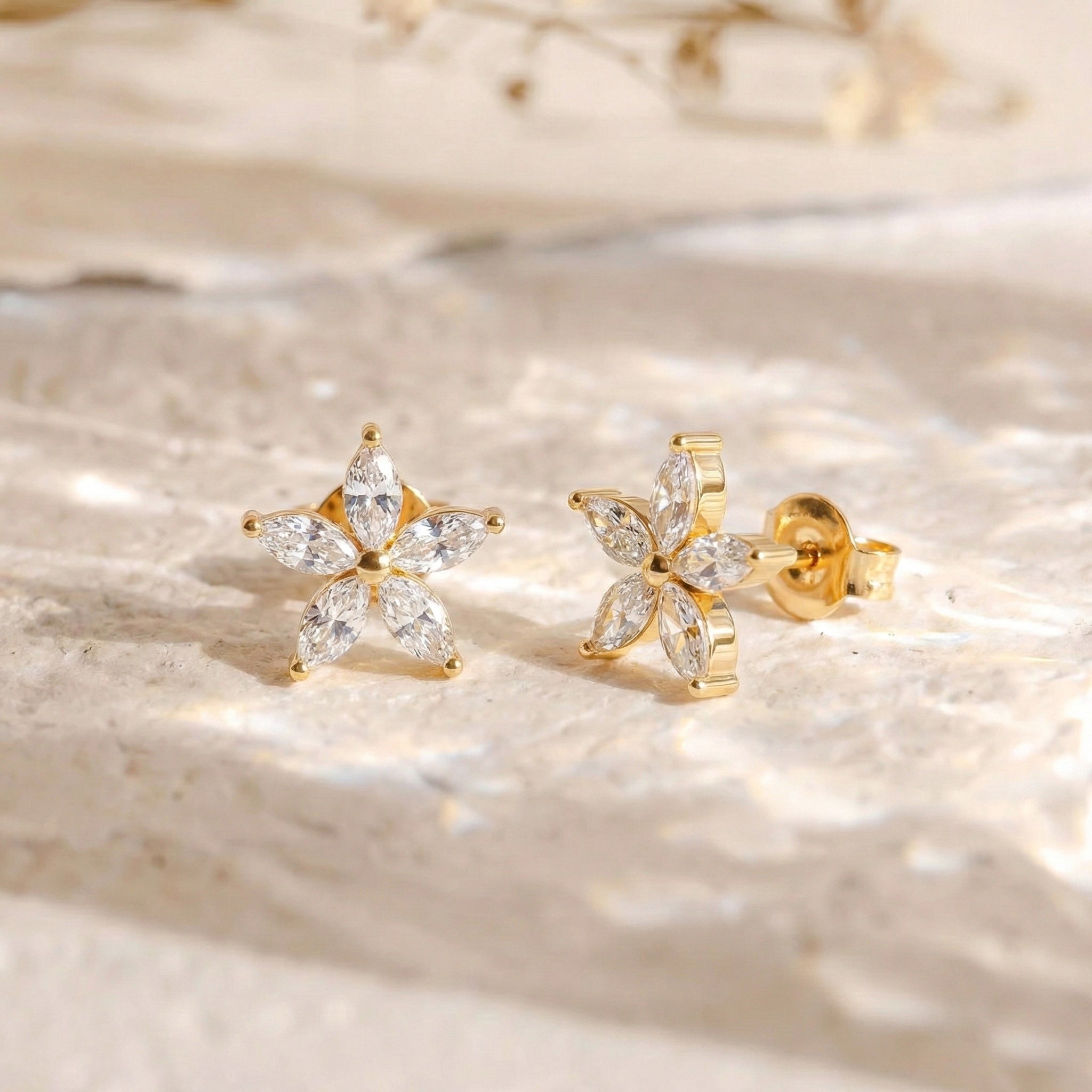 Simulated Diamond Flower and Marquis Shape Stud Earring in 925 Sterling Silver 4X2 MM 3ct.