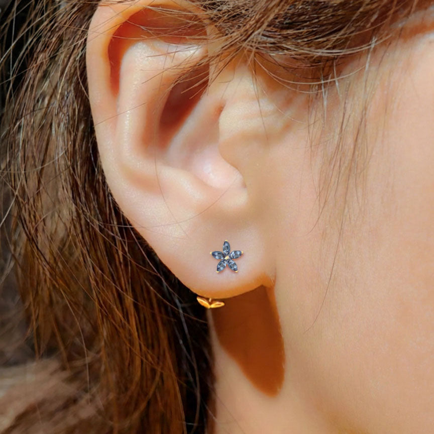 Alexandrite Flower and Marquis Shape Stud Earring in 925 Sterling Silver 4X2 MM 3ct.