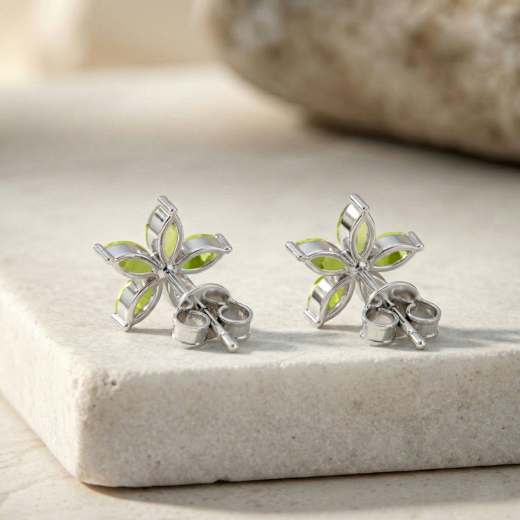 Peridot Flower and Marquis Shape Stud Earring in 925 Sterling Silver 4X2 MM 3ct.