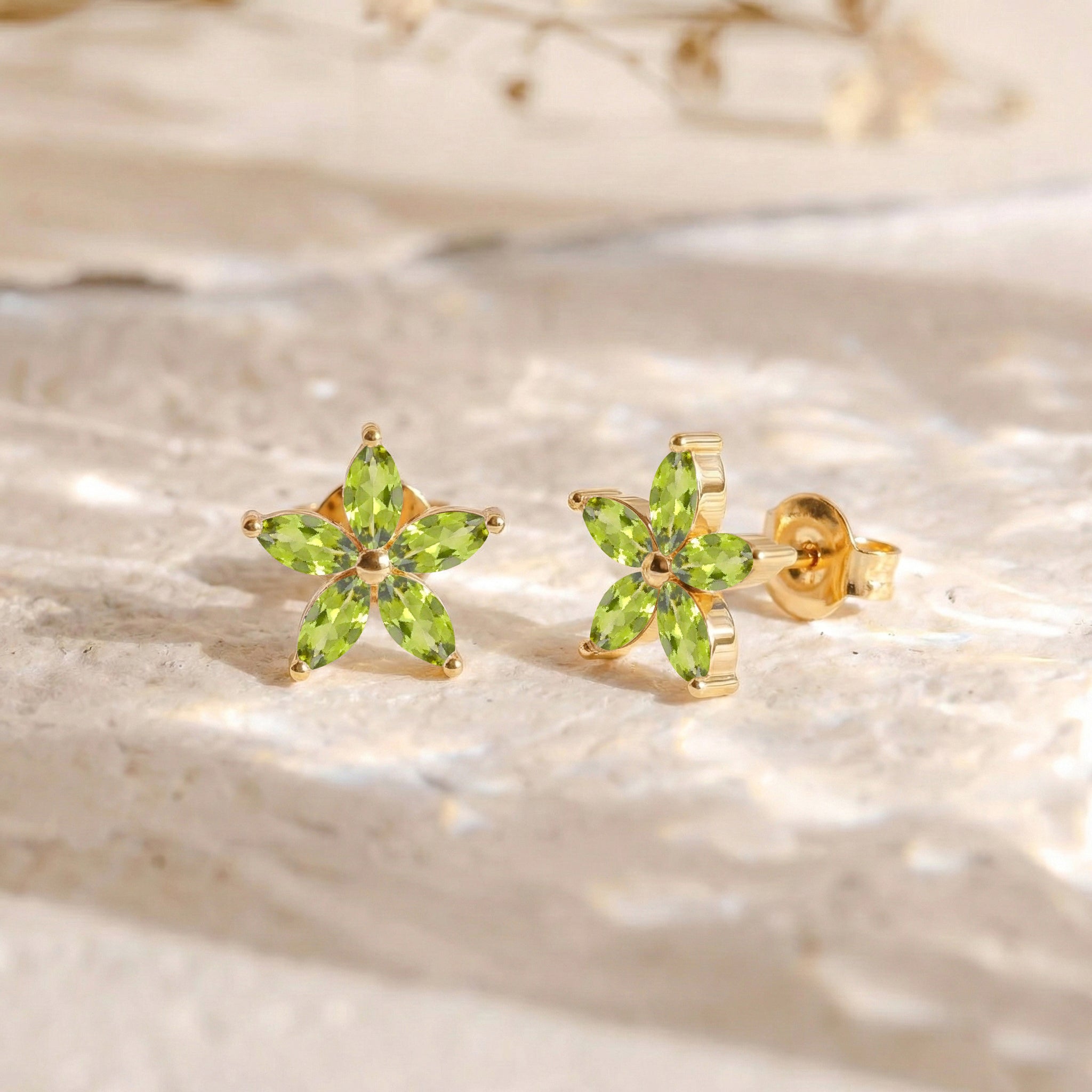 Peridot Flower and Marquis Shape Stud Earring in 925 Sterling Silver 4X2 MM 3ct.