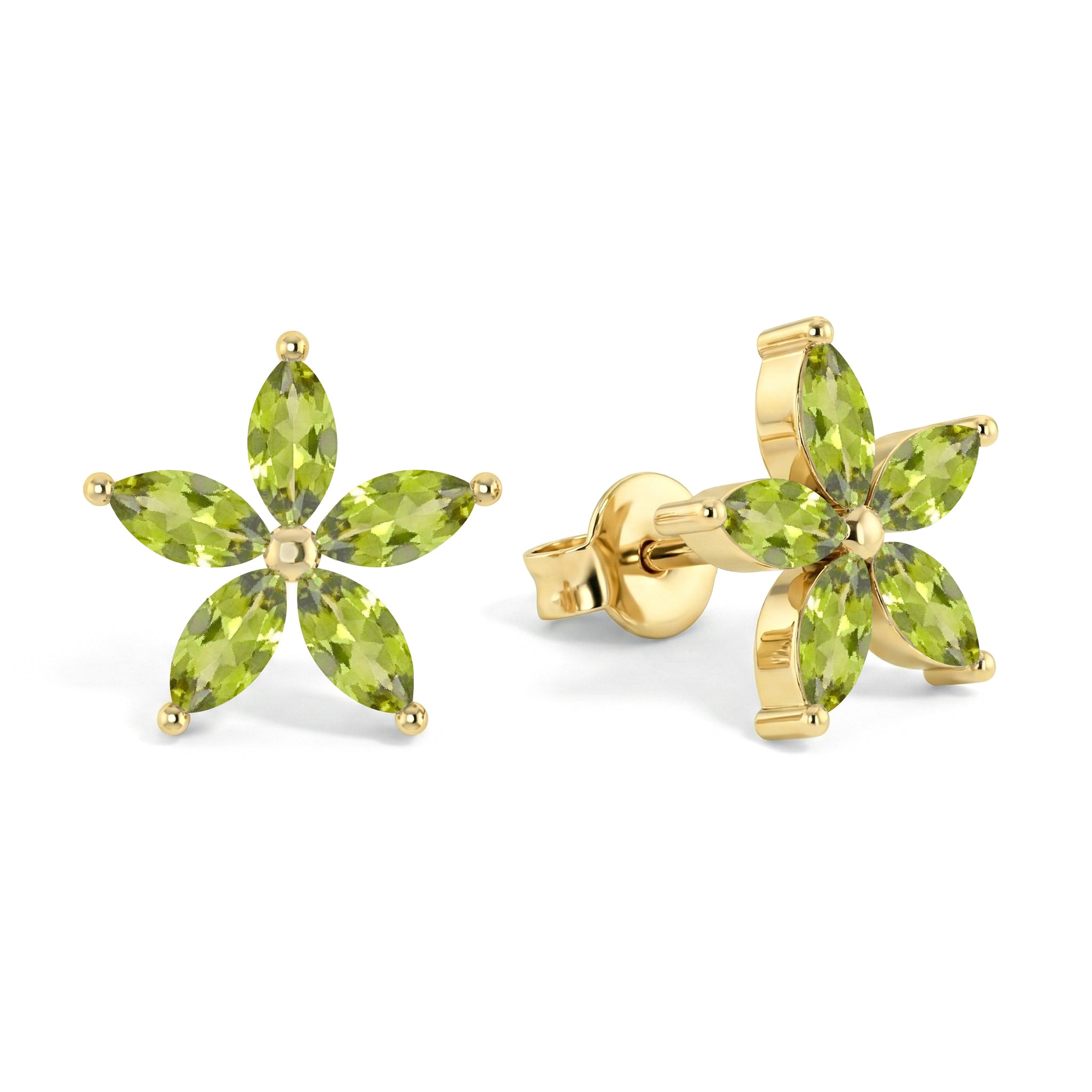 Peridot Flower and Marquis Shape Stud Earring in 925 Sterling Silver 4X2 MM 3ct.