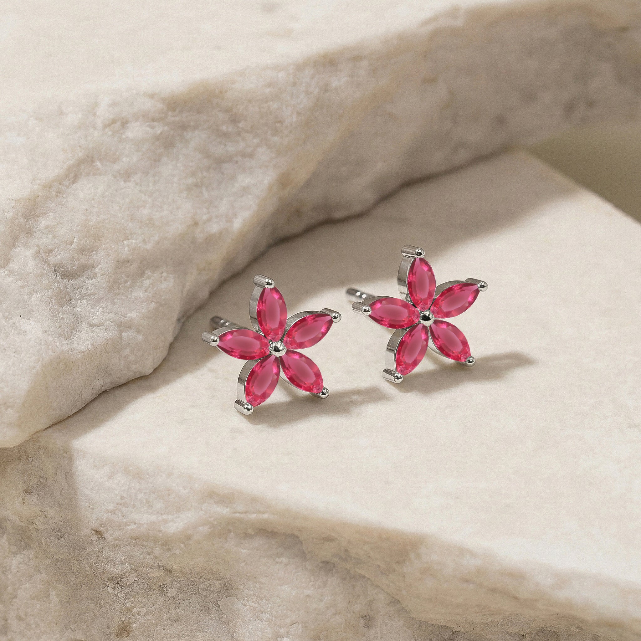 Pink Tourmaline Flower and Marquis Shape Stud Earring in 925 Sterling Silver 4X2 MM 3ct.
